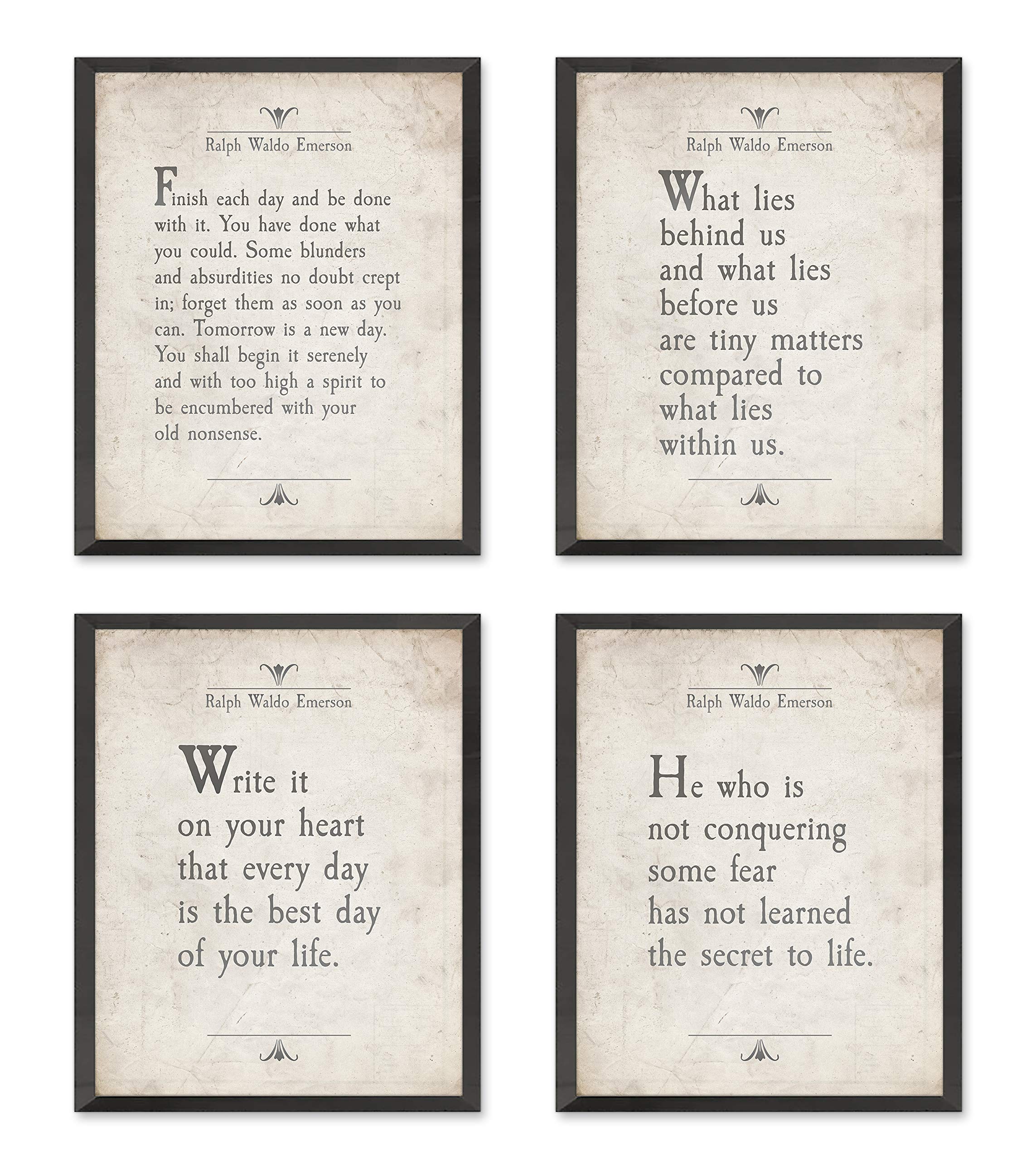 Sponsored Ad - Ralph Waldo Emerson Quote Wall Art Prints, Set of 4, Unframed, Vintage Literary Inspirational Motivational Sign, Customizable Sizes