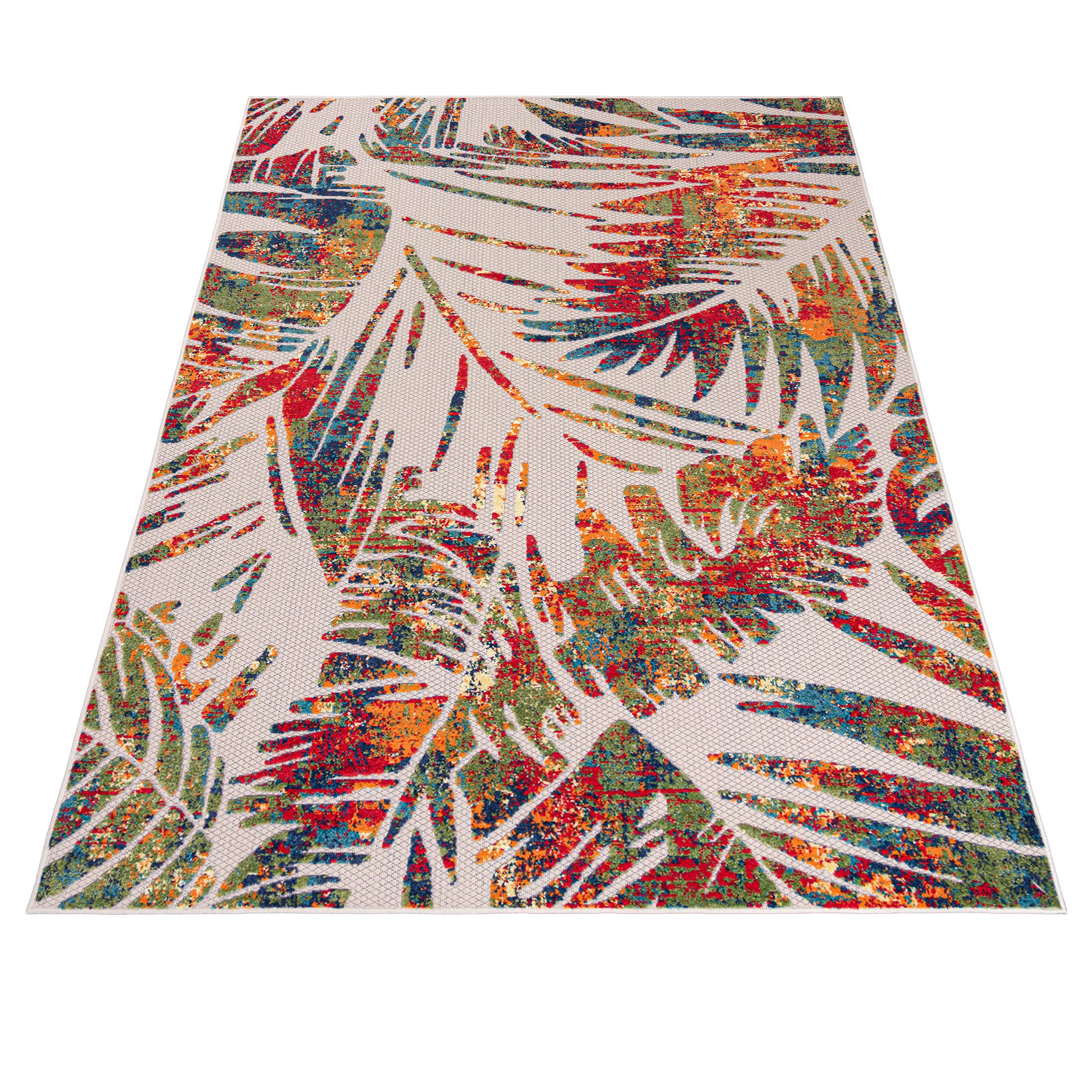 Carpeto Grand Intérieur et Extérieur Tapis Balcon 160x230cm Crème Végétal | Intérieur et Extérieur Tapis pour Salon Chambre Terrasse Boho Résistant aux Intempéries Anti-Allergène Résistant aux UV