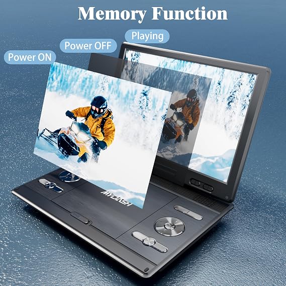 MYDASH 14.9'' Portable DVD Player with 12.5 Swivel Screen Rechargeable Car DVD Player, Portable & Travel, RegionFree Personal DVD Player Portable, USB/SD Support