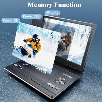 MYDASH 14.9'' Portable DVD Player with 12.5 Swivel Screen Rechargeable Car DVD Player, Portable & Travel, RegionFree Personal DVD Player Portable, USB/SD Support