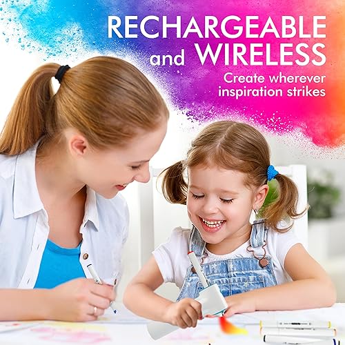 Miniatura 3 de El juego de marcadores de cepillo de aire para niños incluye 12 marcadores lavables, 20 plantillas, regalo para edades de 5, 6, 7, 8, 9 años, gran