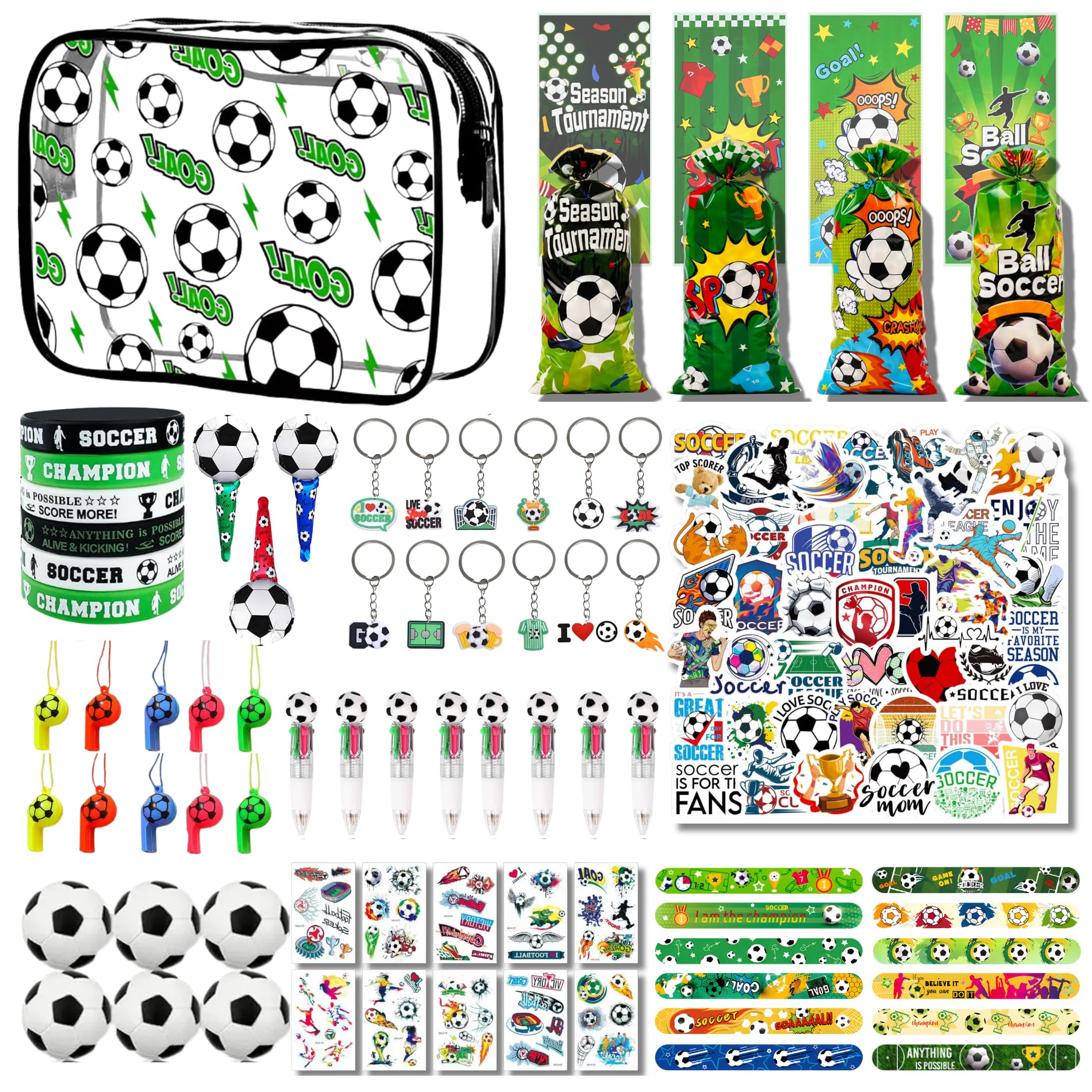 168 Pieces Football Party Bags Fillers - Football Party Supplies Kit with Football Storage Bag, Keychains, Bracelets, Pens, Whistles for Football Birthday, World Cup Football, Sports Party Decorations