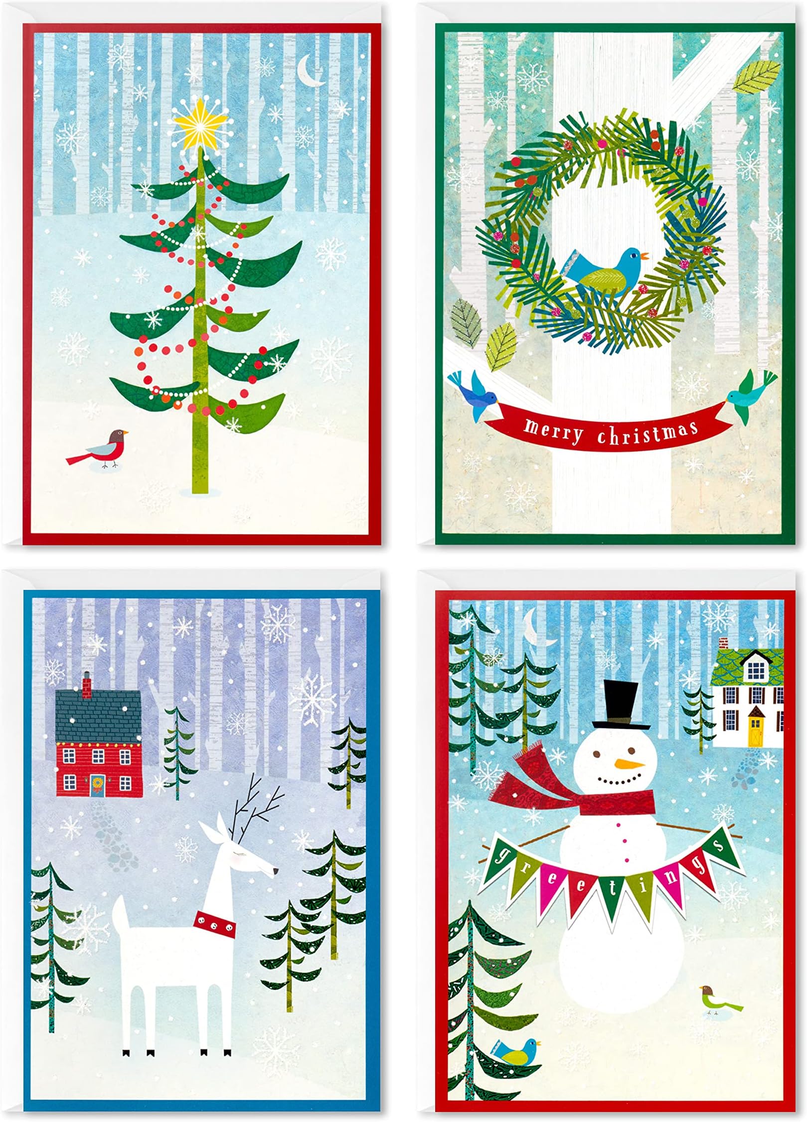 Hallmark Image Arts Boxed Christmas Cards Assortment, Festive Folk Art (4 Designs, 24 Cards with Envelopes)