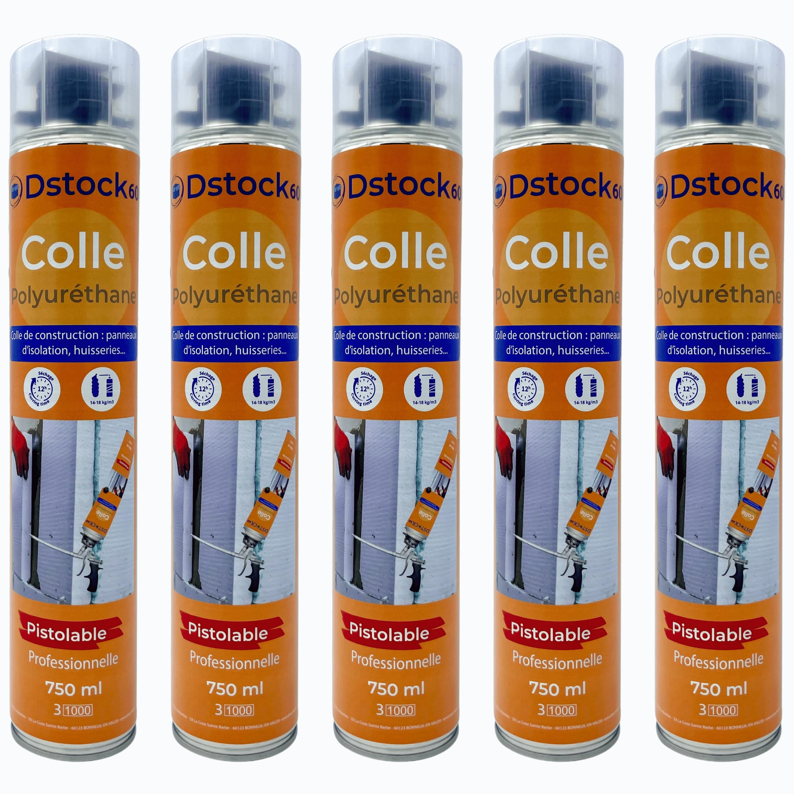 DSTOCK60-5 colles de montage polyuréthane pistolable - Colle polyuréthane non expansive - Pour le collage et montage de matériaux isolants, panneaux XPS et EPS, rouleaux d'étanchéité toiture bitume