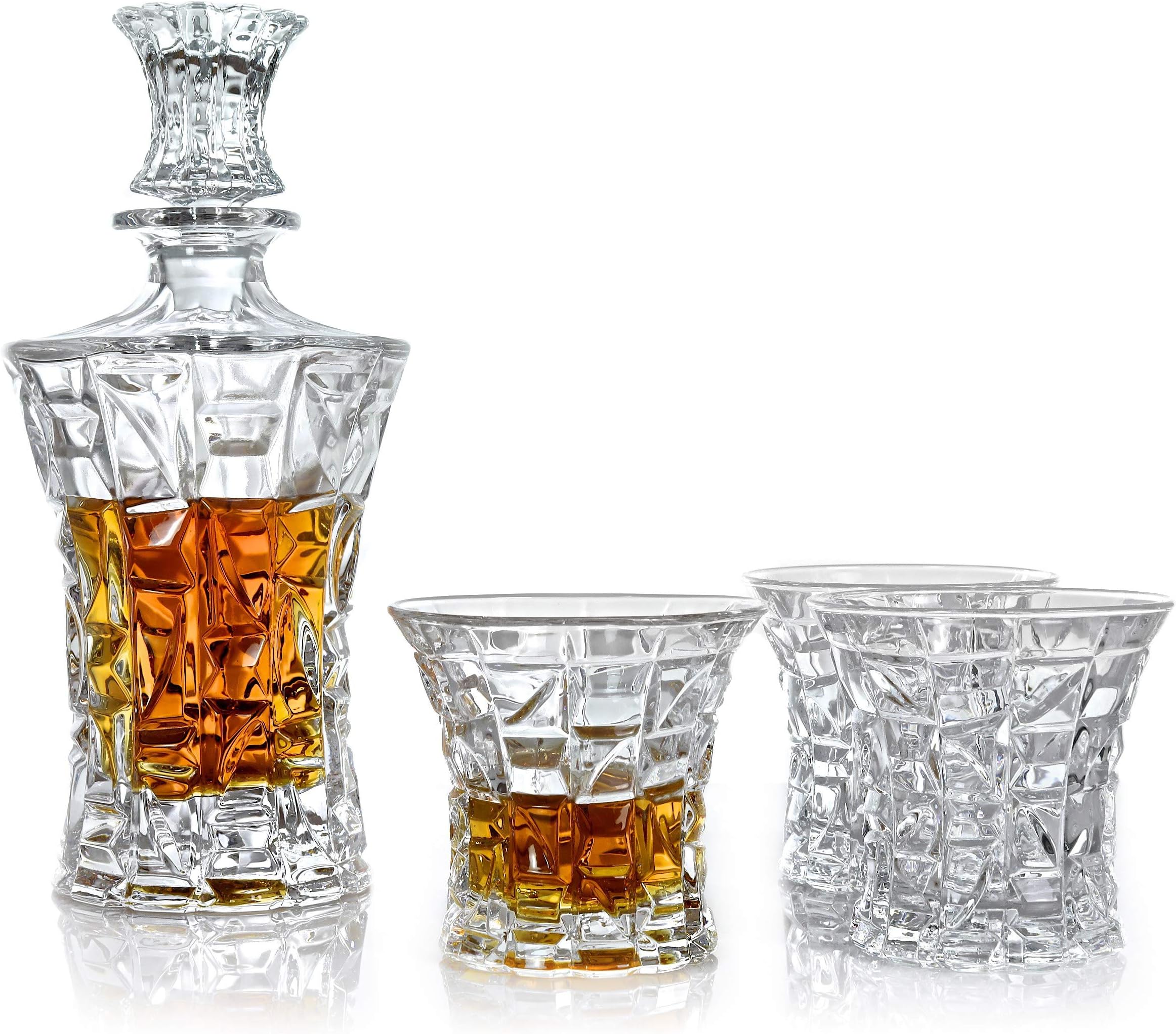 Vilmont Kepp Premium Whiskey Decanter Set, Lead Free Set of 4 Sophisticated Glasses for Whisky, Scotch, Bourbon, Rum in a Gift Box