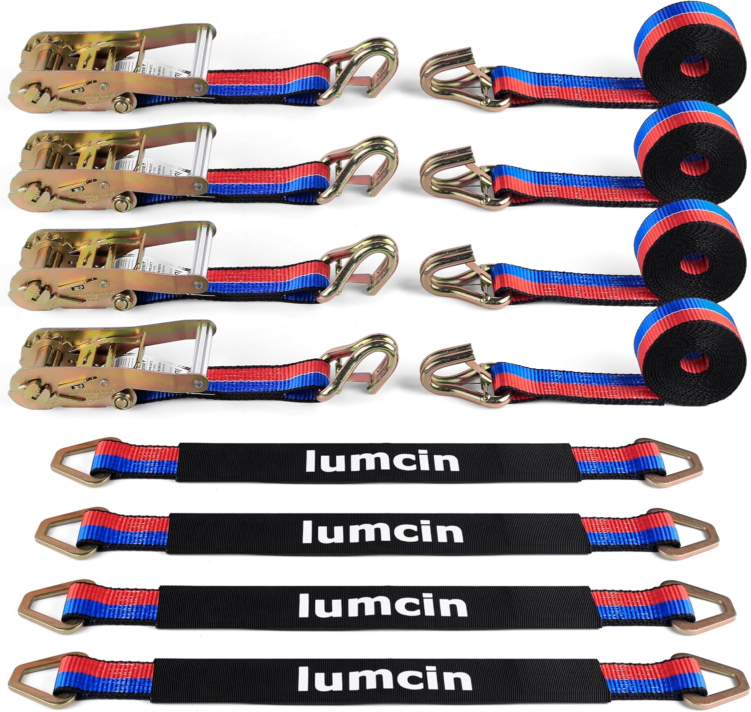 2" x 10' Straps for Trailers with J Hooks Kit – Heavy Duty Lashing Straps with Spring Hooks for Cargo, Trailer, Motorcycle, Truck Bed