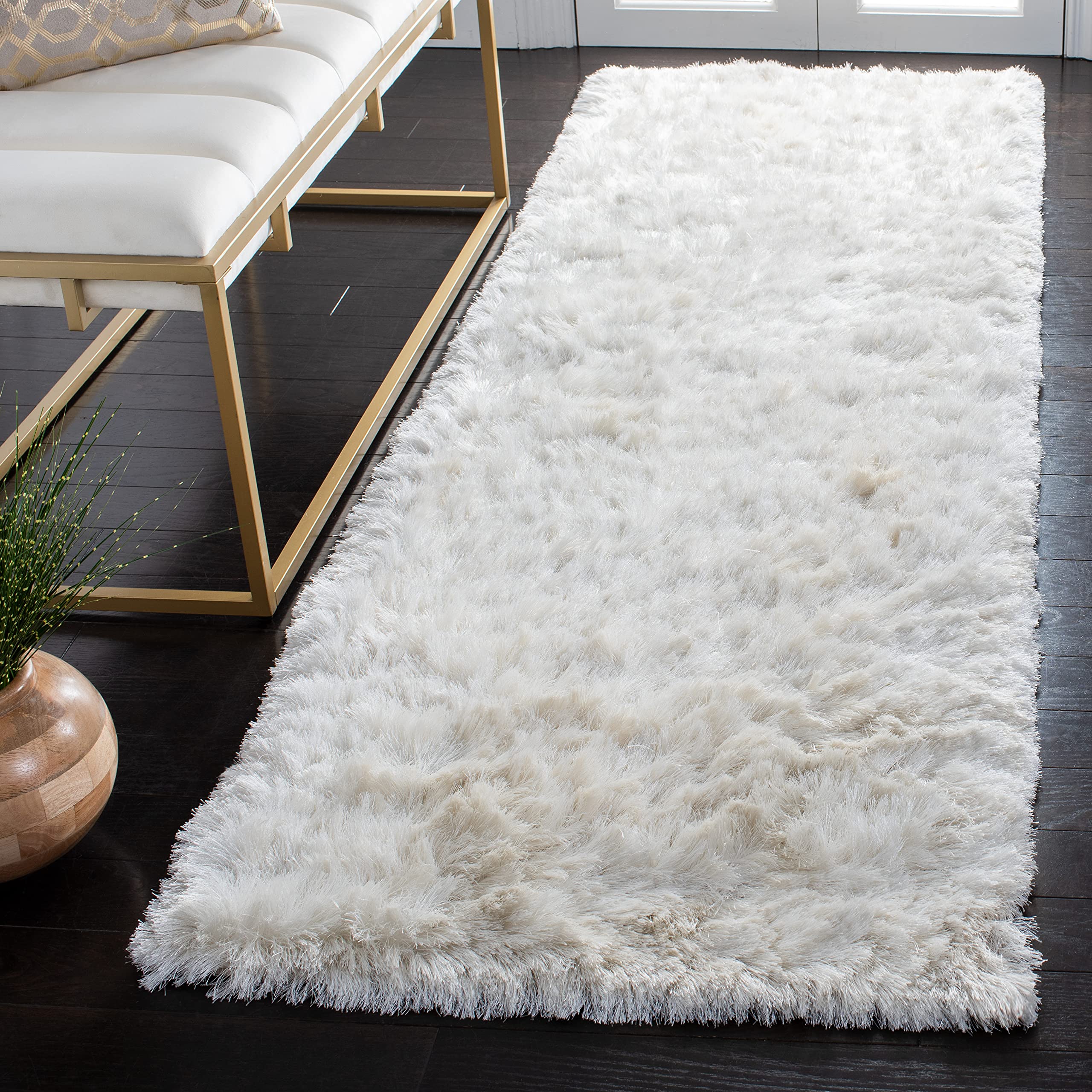 SAFAVIEH Ocean Shag Collection Runner Rug - 2'3" x 8', Ivory, Handmade Solid, 2.4-inch Thick Ideal for High Traffic Areas in Living Room, Bedroom (OCG101A)