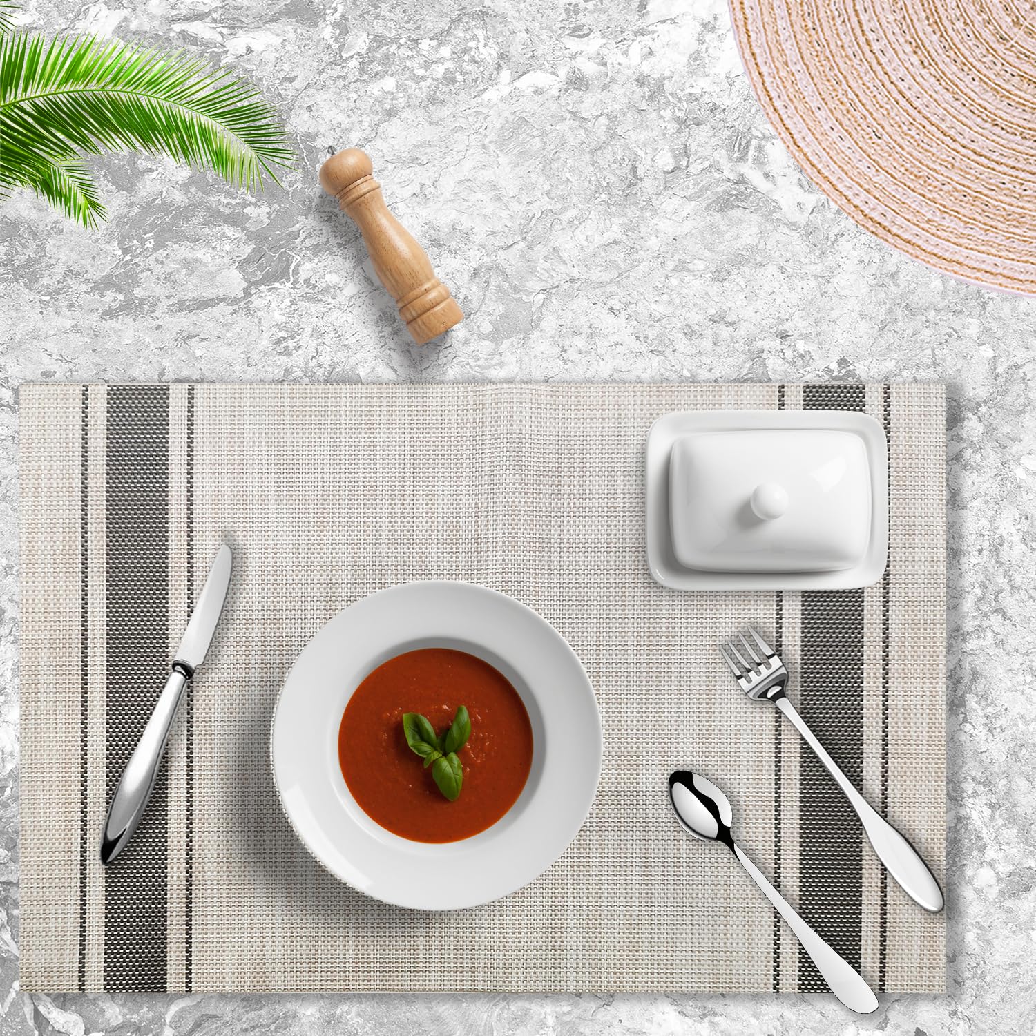 Juego de 4 manteles individuales de vinilo tejido lavables, resistentes al calor, antideslizantes, fáciles de limpiar, resistentes al agua, para comedor en interiores y exteriores, cocina, patio (4,