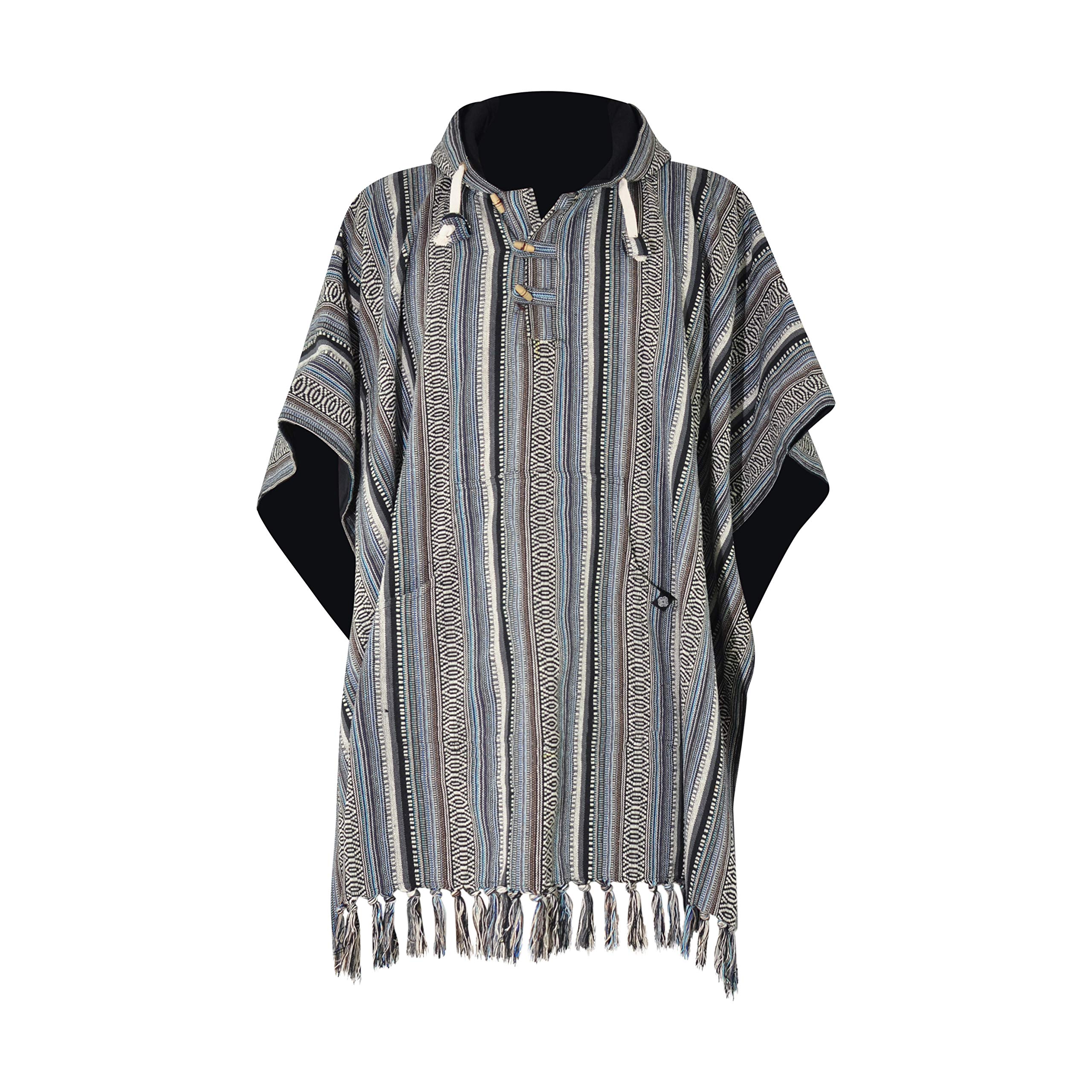 virblatt - Poncho Herren | Baumwolle | Herren Poncho Winter Deckenponcho | Wendefunktion | Baja Hoodie Poncho warm Goa