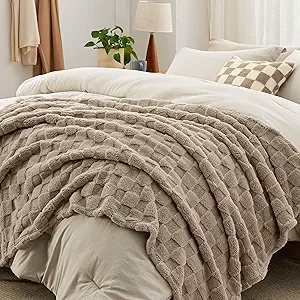 Bedsure Comforter Full Size 5 Pieces - Full Size Comforter Set with Checkered Throw Blanket and Decorative Pillow, Lightweiget Bedding, All Season Bedding Sets, Linen Beige