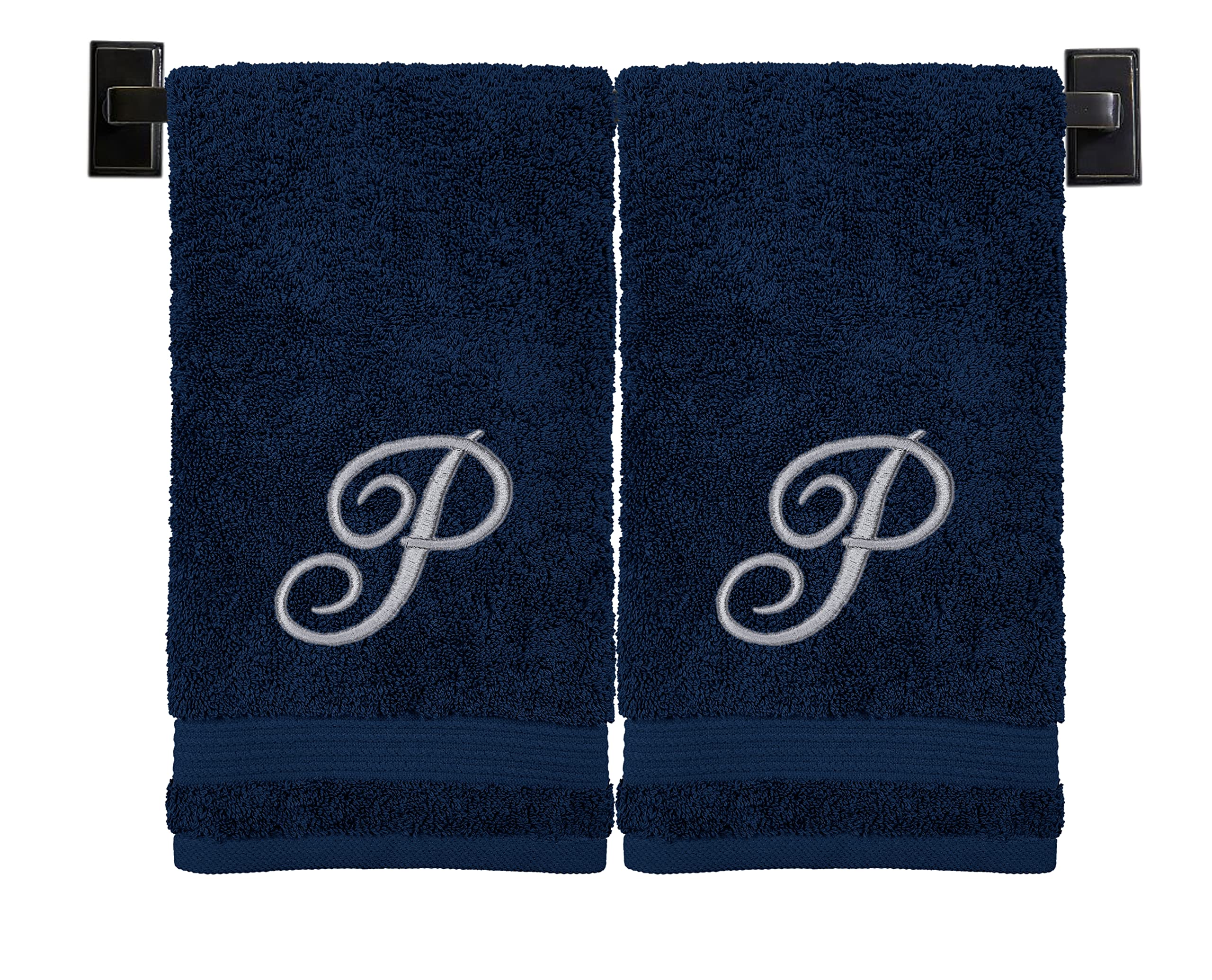 Custom Luxury Towels Blue Hand Towels for Bathroom with Monogram | Luxury Cotton Turkish Towels | Embroidered in USA | Set of 2 | Choose Set Color and