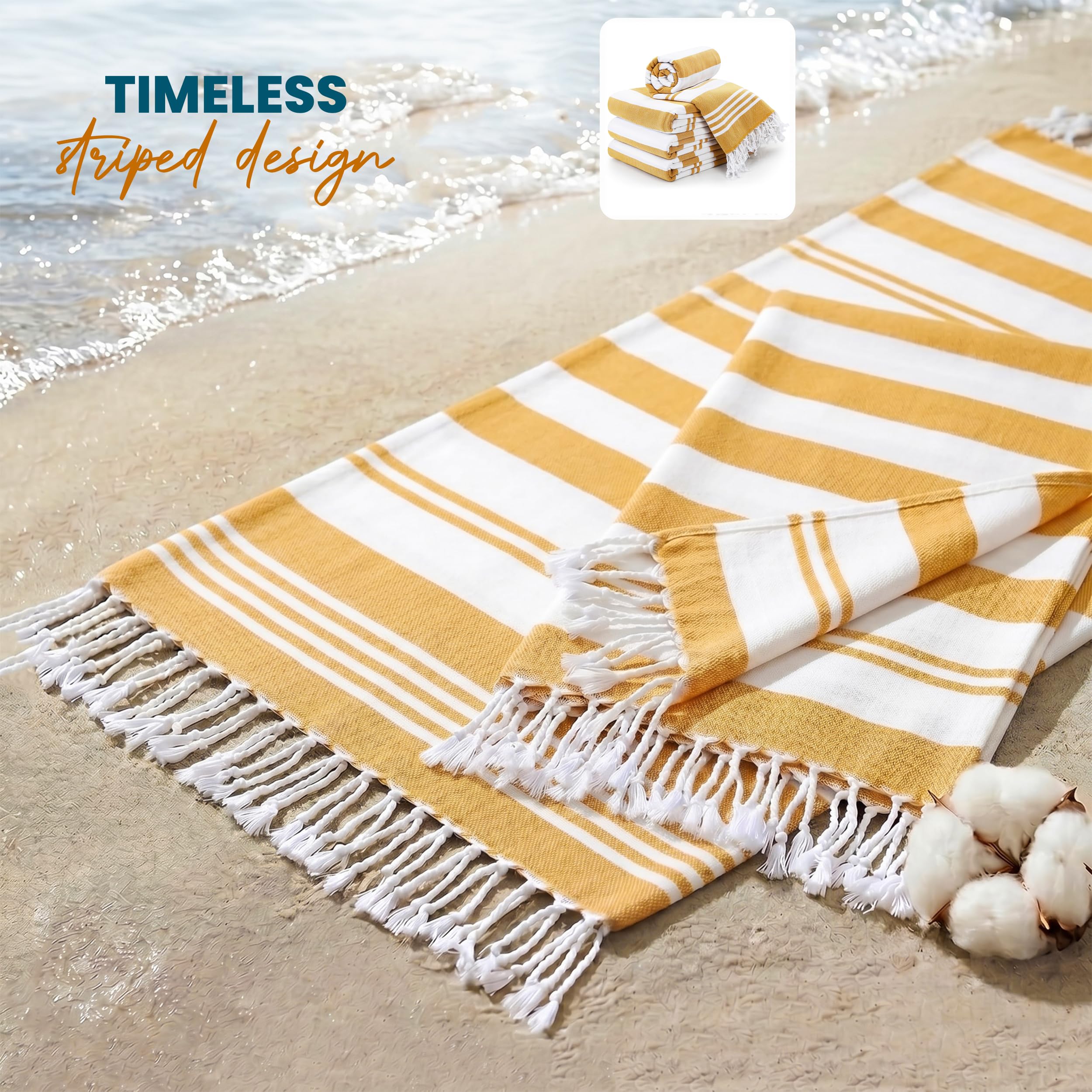 Utopia Towels - Confezione da 4 teli mare turchi, 102 x 183 cm, 100% cotone, oversize, antisabbia, leggero, asciugatura rapida, prelavato per una sensazione morbida, da viaggio, marrone chiaro