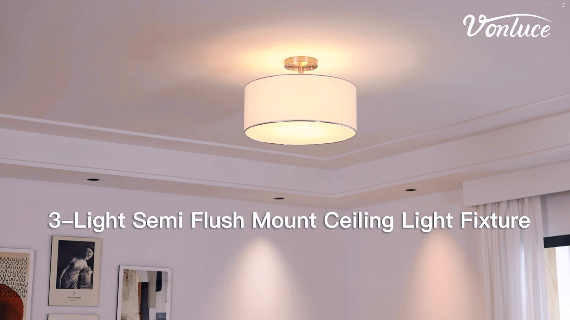 Image of VONLUCE Semi Flush Mount Ceiling Light 18 inch, 3-Light Drum Light Fixture