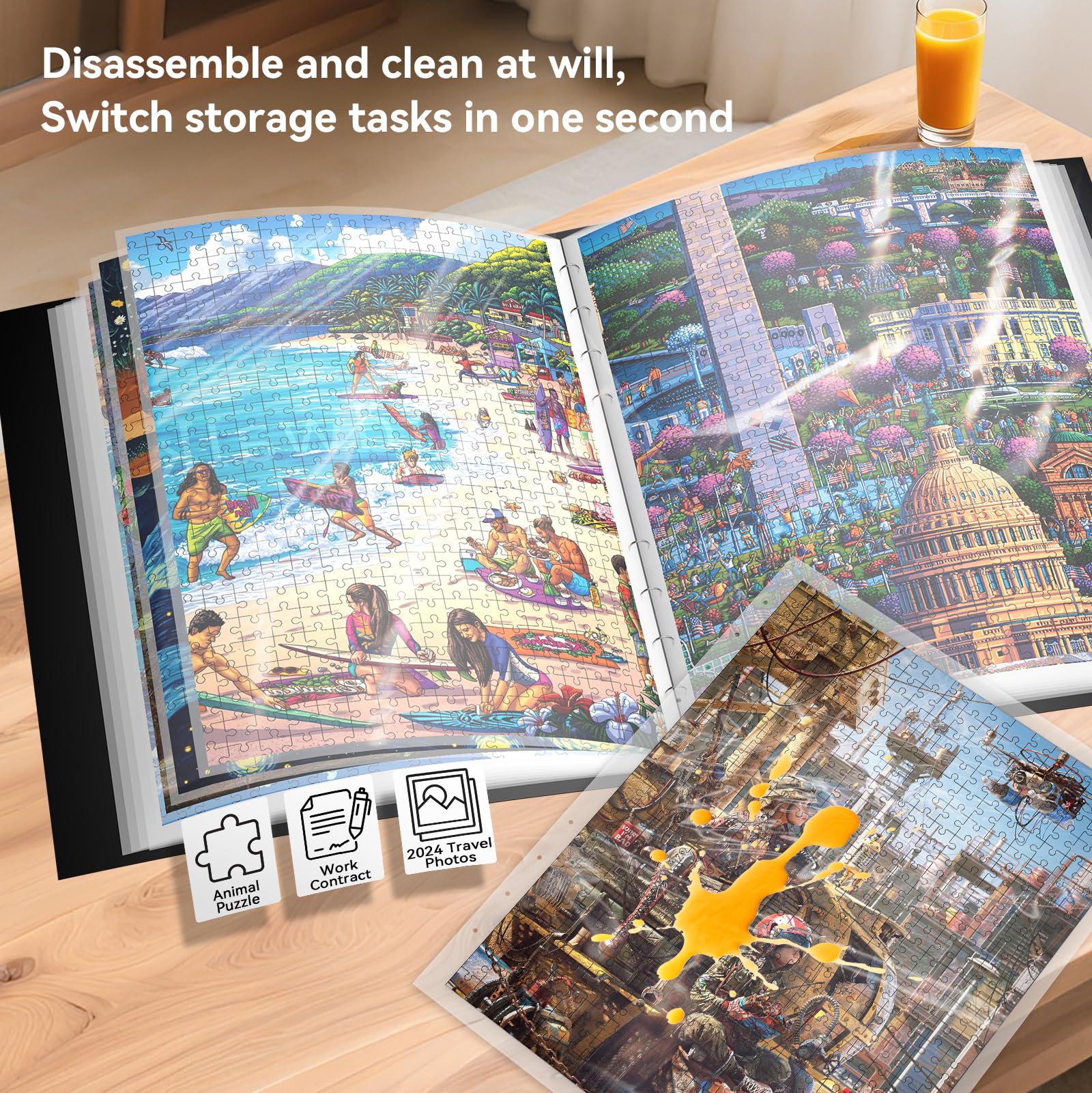 HXMARS Dossier de rangement pour puzzles de 1000 pièces : Organisateur de puzzles à grande capacité avec 20 poches, anti-poussière et accessoires de protection pour puzzles