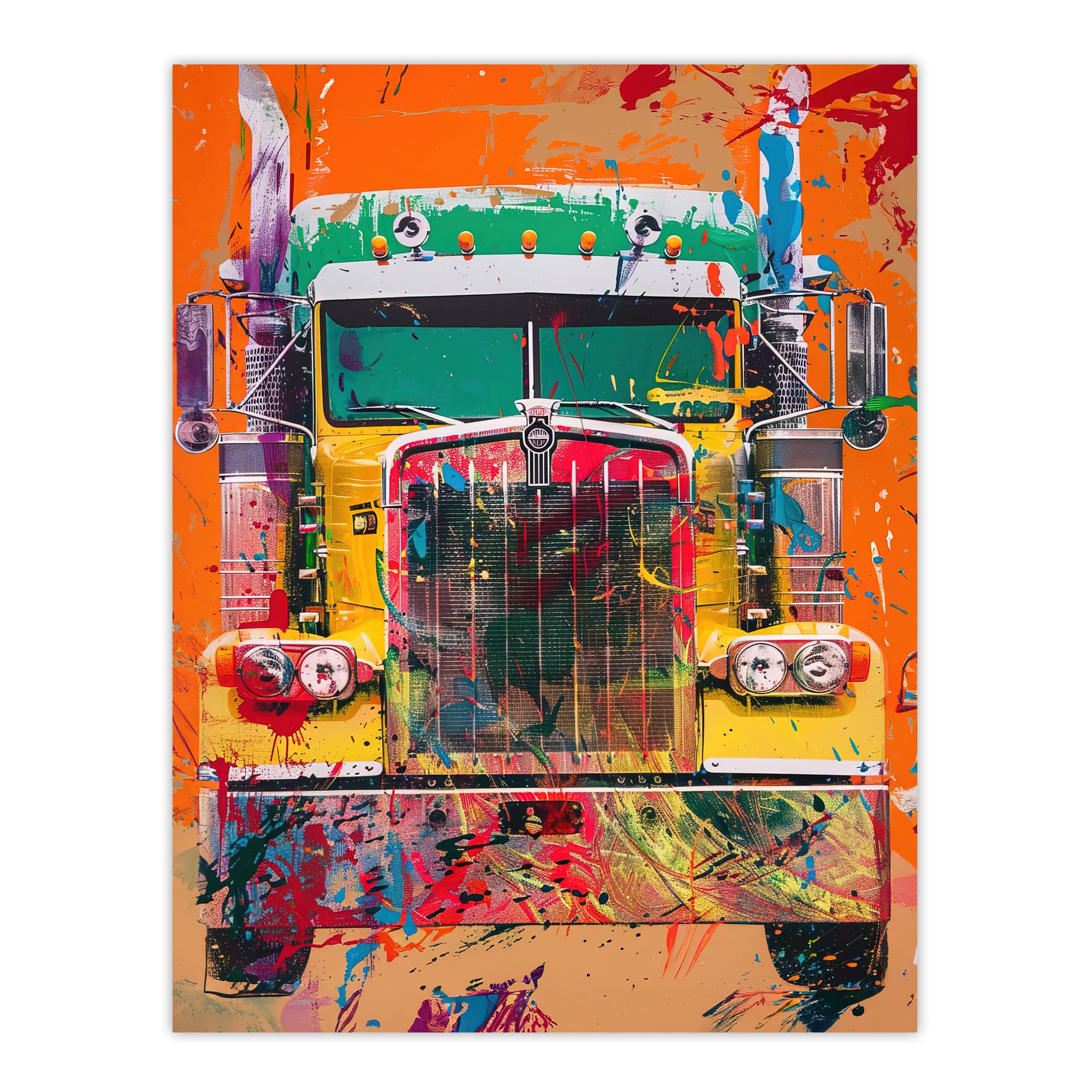 Artery8 Colourful Truck Lorry Front Hippy Trippy Trucker Kids Bedroom Large Wall Art Poster Print Thick Paper 18X24 Inch