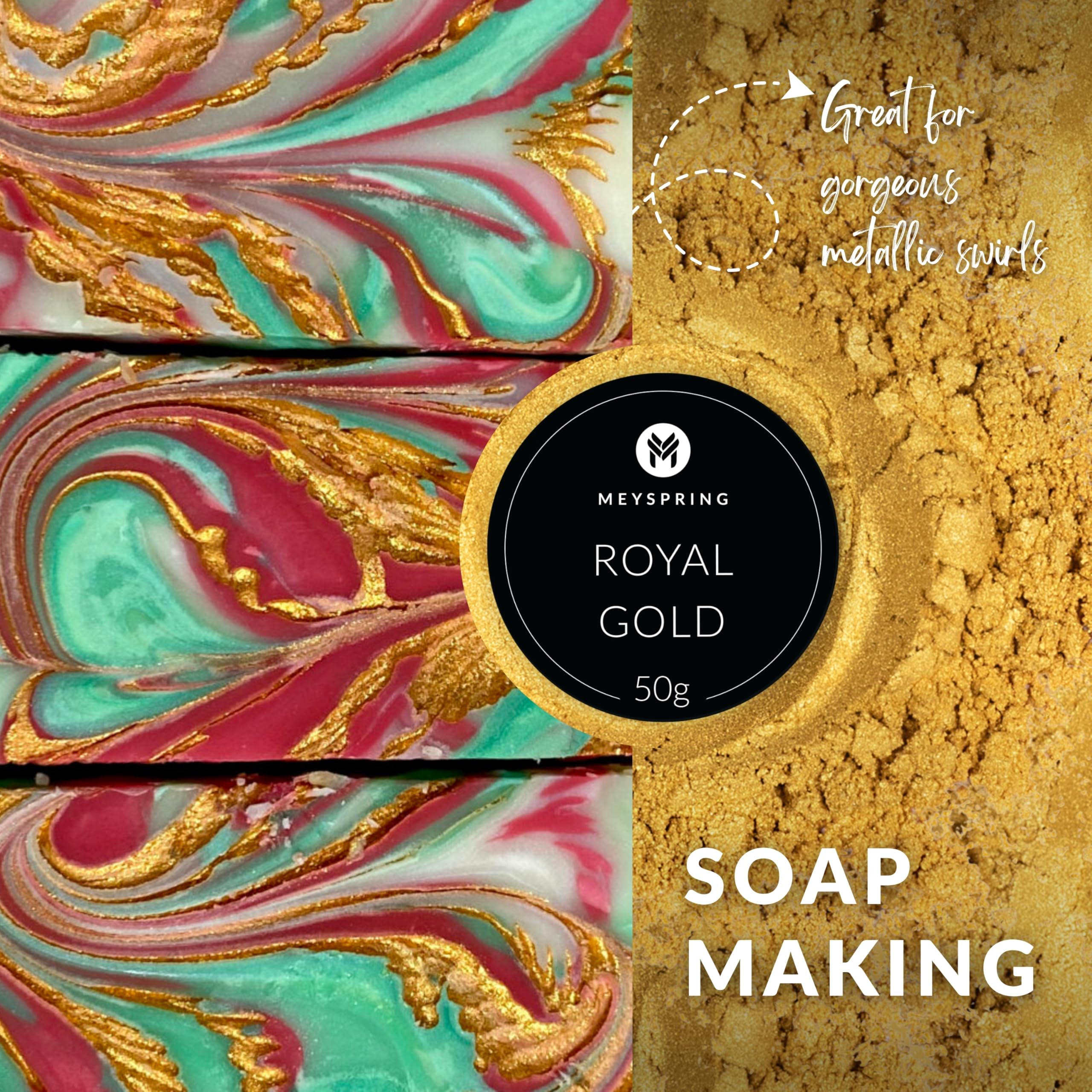 MEYSPRING Royal Gold Glimmerpulver für Epoxidharz – Kintsugi Gold – tolle Harzfarbe für Reparaturset und metallisches Epoxid – Harz-Kunstbedarf