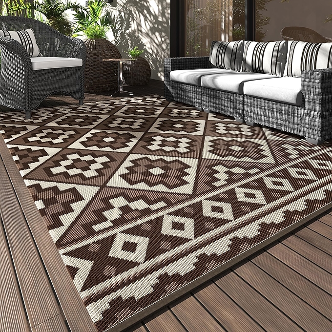 户外几何防水地毯可翻转便携式露营垫 黑白色