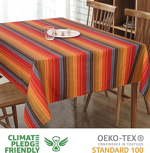 Miniatura 8 de Urban Villa - Mantel de mesa a rayas, para cocina y comedor, 100 % algodón, para fiestas, bodas, vacaciones, cenas, color rojomulticolor,