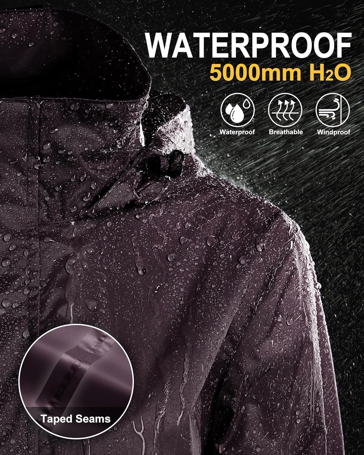 33,000ft Women's Rain Jacket Waterproof Lightweight Packable Raincoat with Hood for Golf Hiking Travel Windbreaker - Image 2