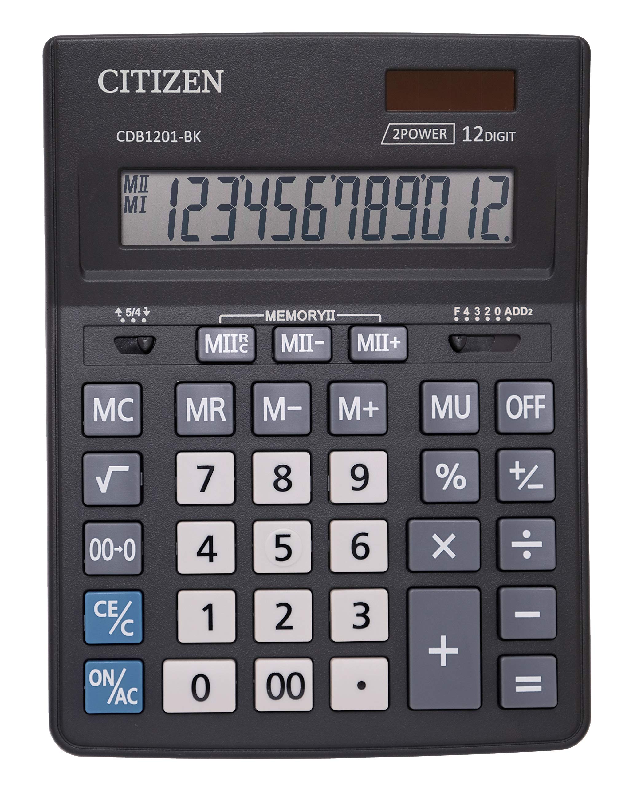 Citizen CMB 1201-BK poręczny kalkulator, 12 miejsc, zasilanie solarne i bateria, czarny, 20,5 x 15,5 cm (TXB), 1 sztuka
