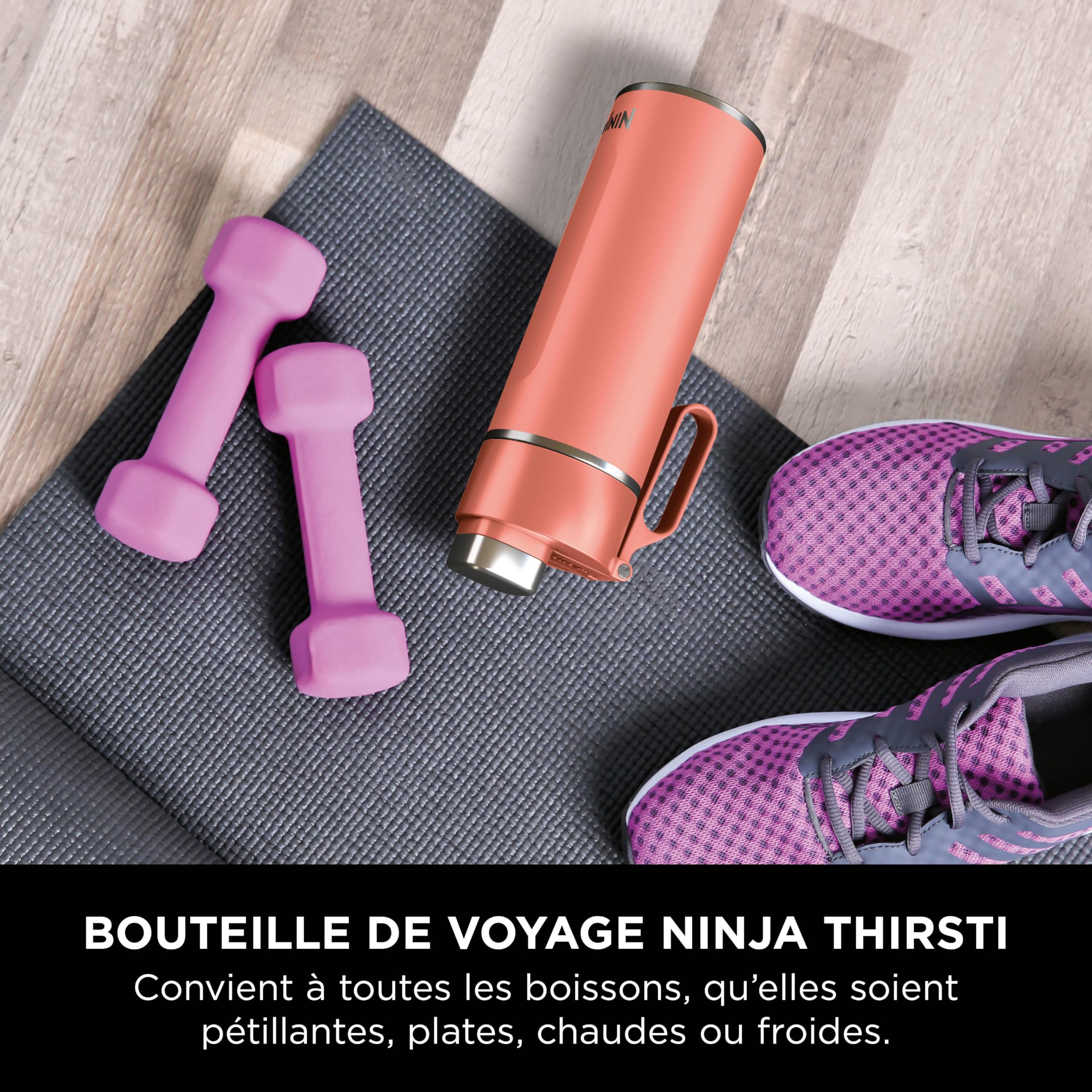 Ninja Thirsti Beige Reiseflasche 530 ml | Isolierte Flasche für Sprudelwasser