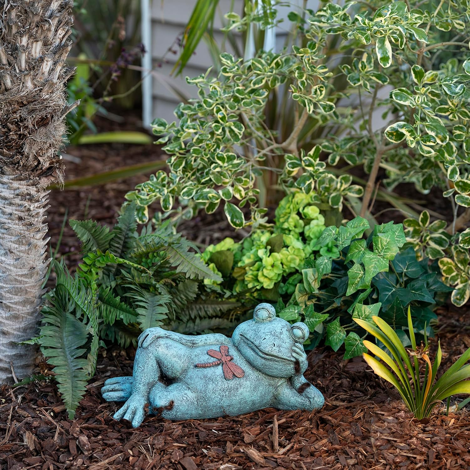 Alpine Corporation 7" Tall Indoor/Outdoor Sleeping Frog with Dragonfly Garden Statue Decoration - Image 2