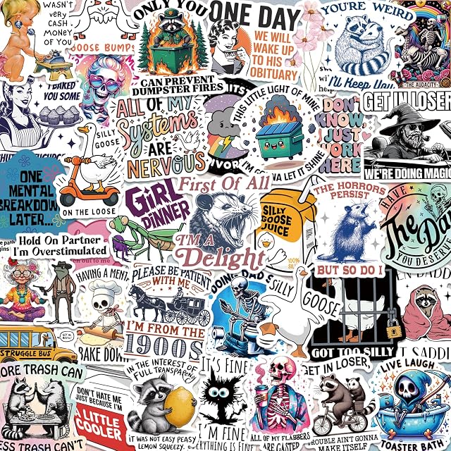 200 PCS Funny Holographic Stickers for Adults Waterproof Vinyl Sarcastic Meme Decals for Laptop Water Bottle Phone Kindle