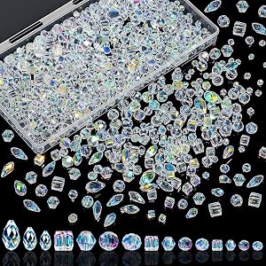 800 Pcs Crystal Beads Bulk, Clear Glass, AB Color Faceted, Circular, Rhombus, Square, Water Droplet Shapes, 4-13mm Sizes, Transparent, Loose Beads for Jewelry Making, DIY Crafts