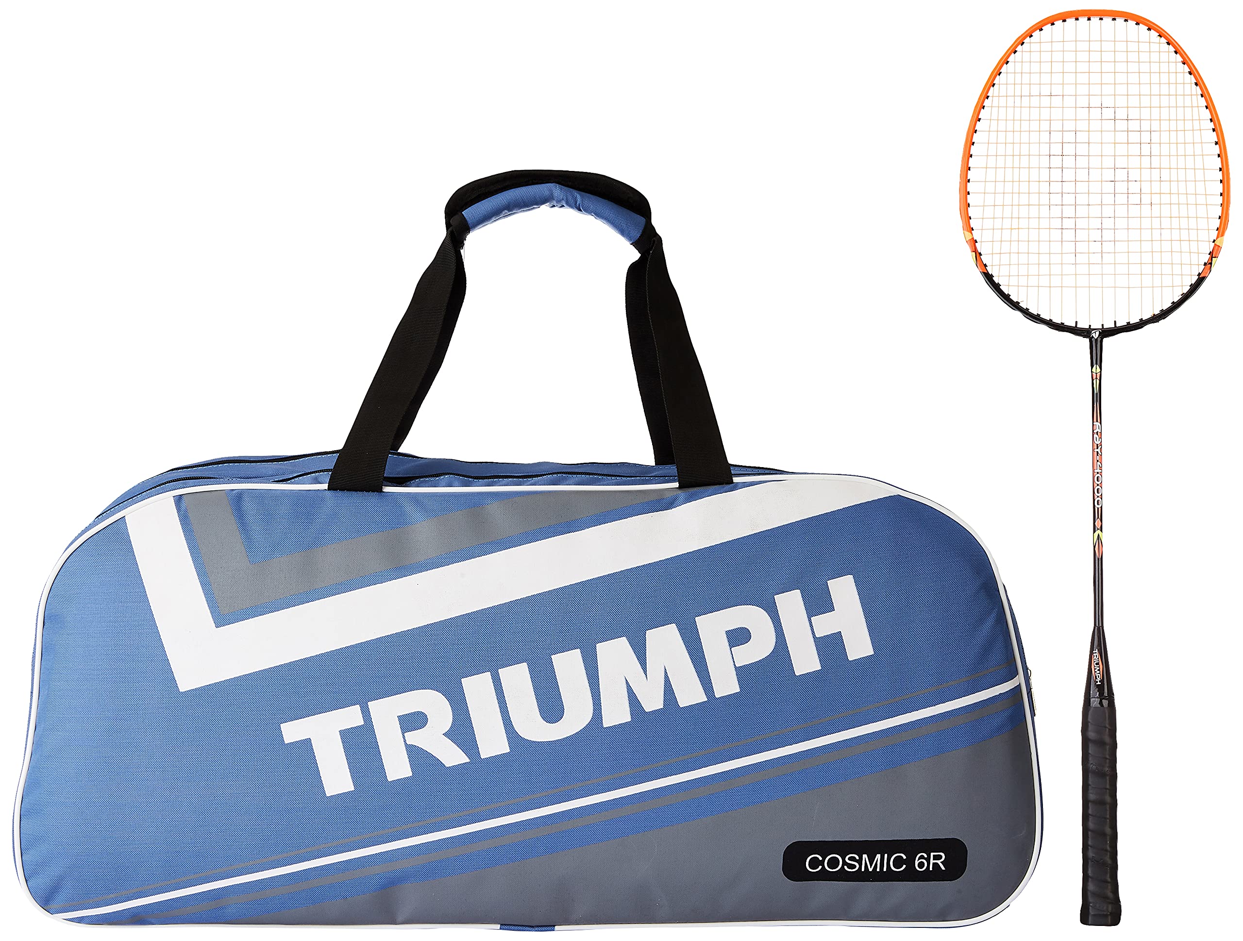 Triumph Ray-4000 One Piece Light Weight Strung Badminton Racket With Cosmic-6R Double Compartment Badminton Bag Sky/Grey-image-42