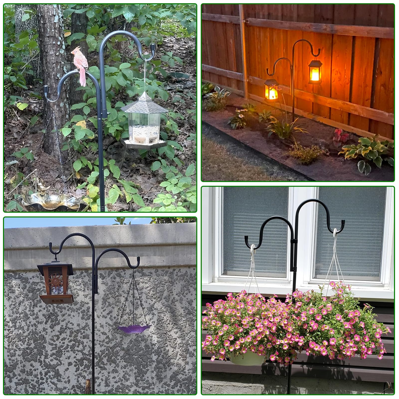 Schäferhaken für Vogelhäuschen 193cm, Dicke Metall Gartenstab mit Haken, Outdoor Abnehmbarer Hirtenstab für mit 5-Zinken-Basis, für Laternen, Pflanzen, Aufhänger, Vögel, Gartenhängepfahl Futterspender
