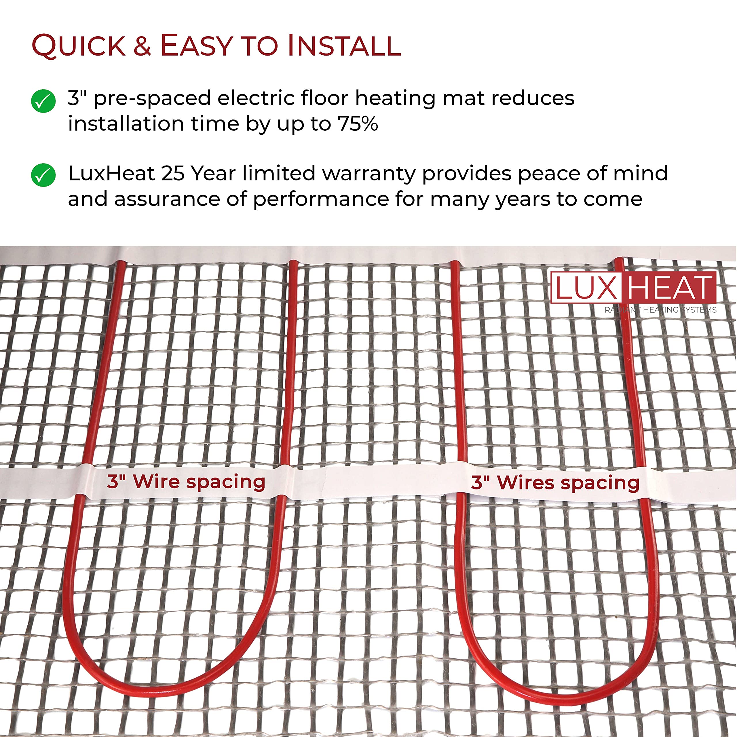 LuxHeat 15 Sqft Heating Mat, 120v Electric Radiant Floor Heating System  with Self-Adhesive Mesh for Easy Installation Under Tile, Underfloor and  Infloor - Includes Floor Sensor for Thermostat - Amazon.com
