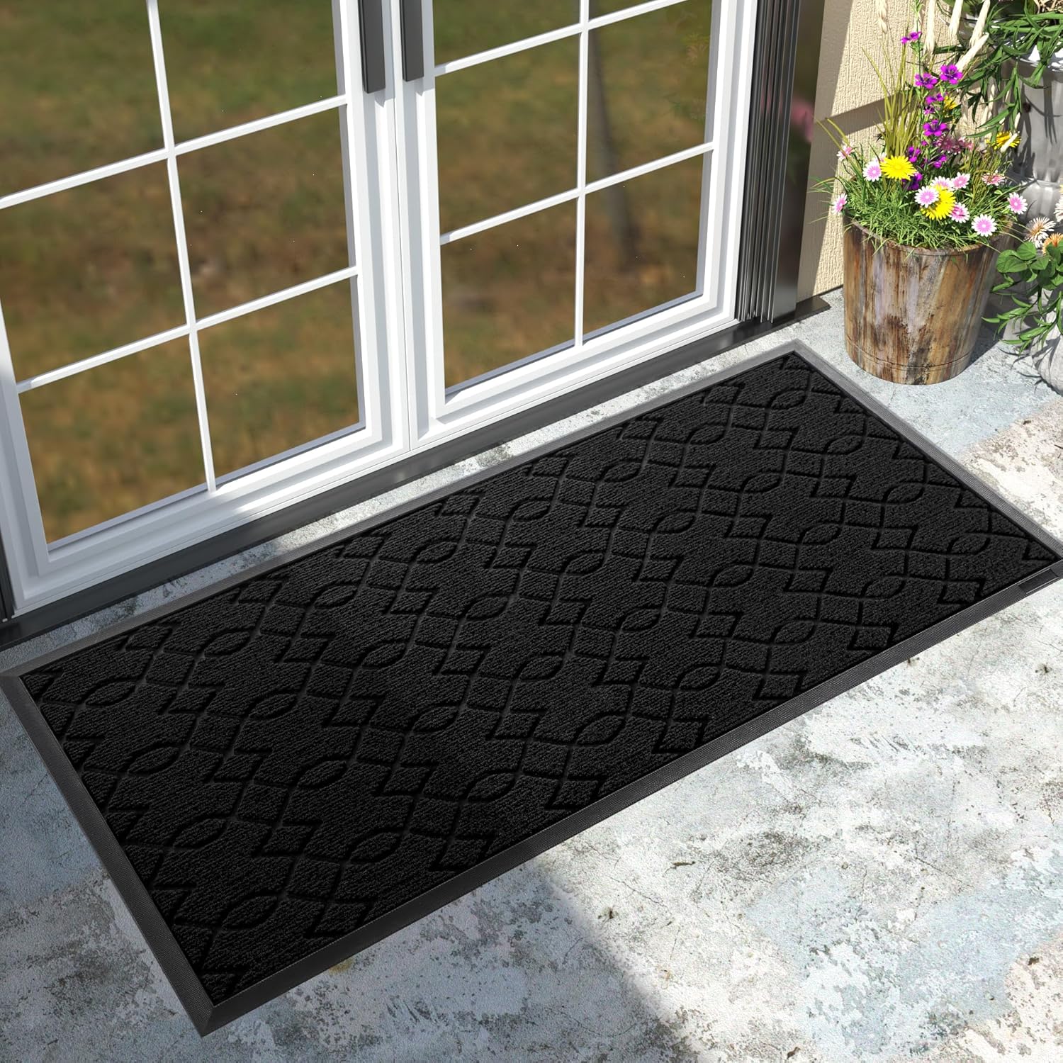 yimobra front door mat outdoor indoor, 47x24 all-season heavy duty door mats outside entrance, all-weather heavy duty outdoor welcome mat, non slip porch patio entrance mat, black