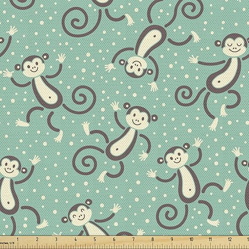 Miniatura 110 de Ambesonne Tela de Mariposas por Yarda, Patrones de Mariposas Estacionales Alegres Selva Tropical Naturaleza Salvaje Ilustración, Tela Decorativa