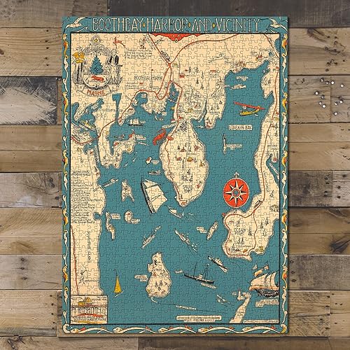 Miniatura 9 de Rompecabezas de 1000 piezas | 1931 Puzzle map of Maine | Puerto de Boothbay y alrededores | Bahía de Linekin, Punto del océano - Maine Puzzle