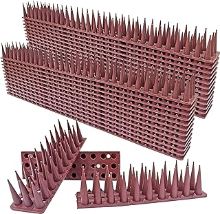TANGTEA 24Pack Bird Spikes - Total Length 408 inch Plastic Bird Deterrent Spikes - Bird Deterrent Spikes Keep Pigeon, Squirrel, Raccoon, Cats,Plastic Fence Spikes for Railing and Roof Brown