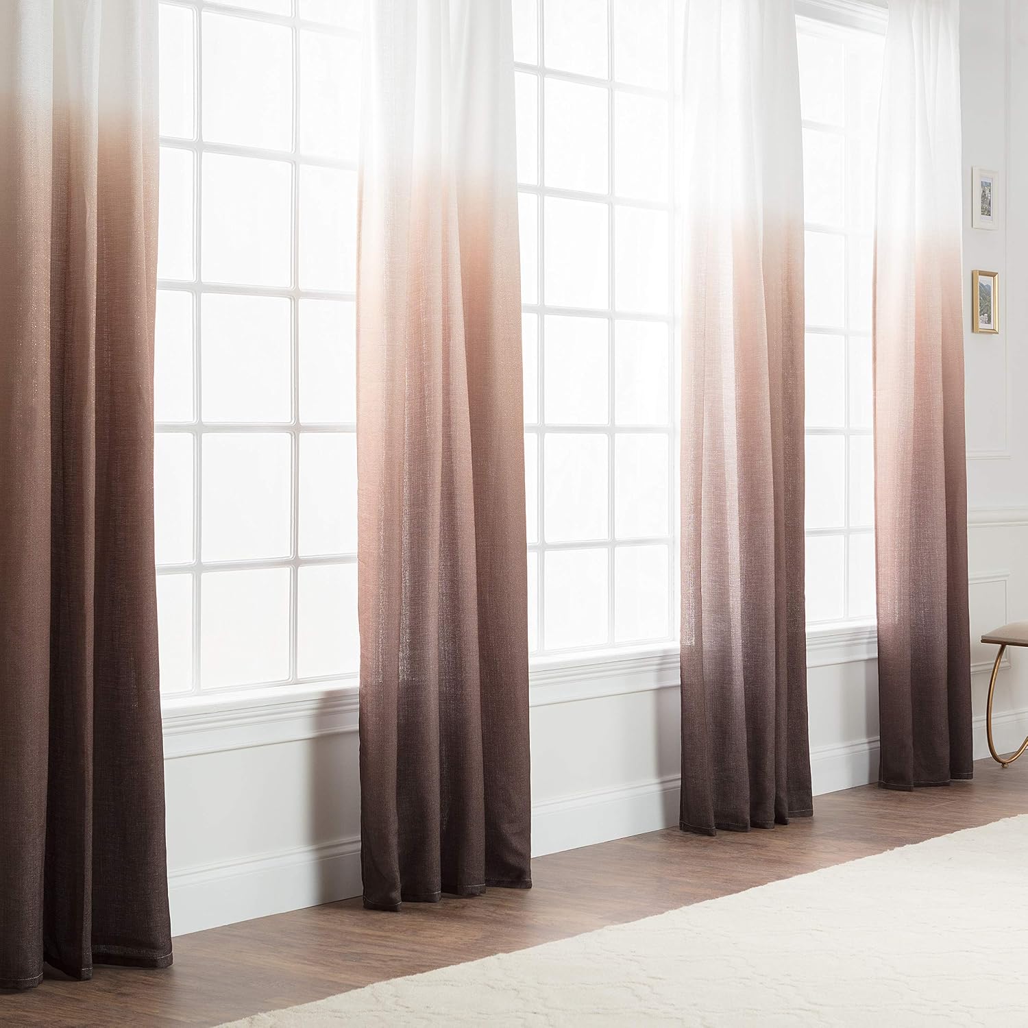 Chanasya Premium 2-Panel Gradient Ombre Faux Belgian Flax Semi Sheer Curtains - for Windows Living Room Bedroom Patio - Partial See Through Drapes for Privacy & Home52 x 63 Inches Long - Brown