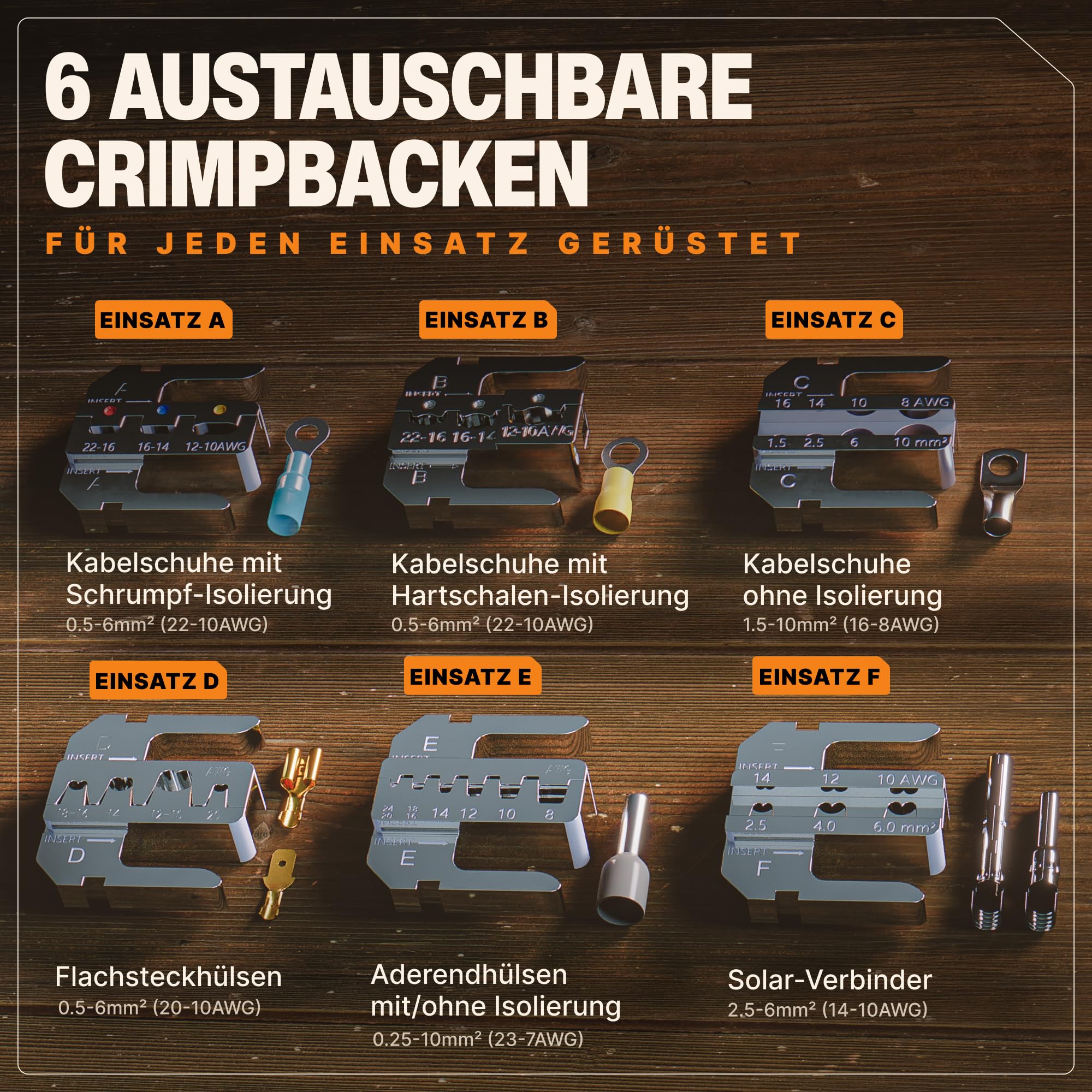 BAURIX® Crimpzangen mit 6 Wechselbacken und Kabelschuhe Sortiment 700 Stück – Elektriker Werkzeug für Kabelschuhe, Aderendhülsen & Steckverbinder – für Auto, Haushalt & Elektroinstallation
