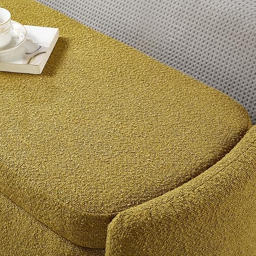 Miniatura 4 de White Boucle - Banco otomano de almacenamiento, moderno banco de almacenamiento tapizado de madera para interiores, taburete de almacenamiento para