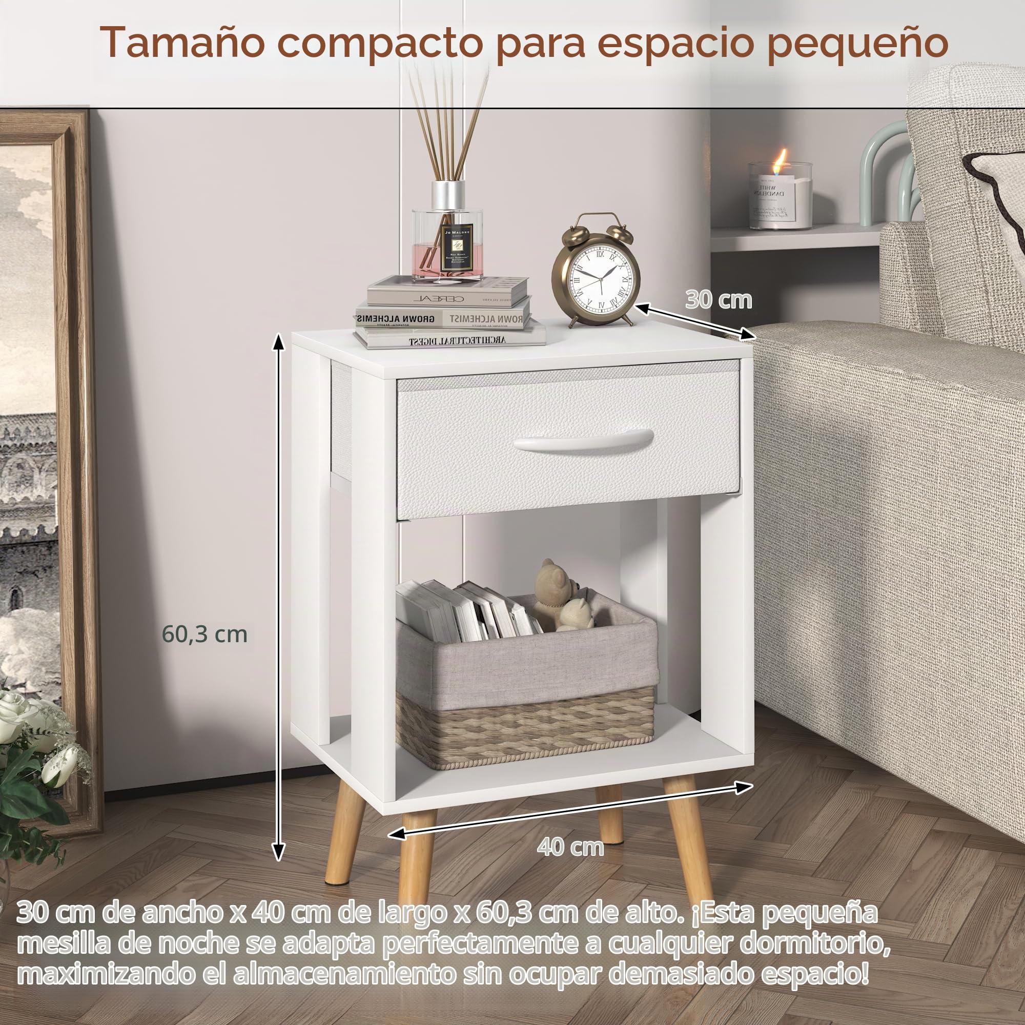 Mesitas de Noche Pack 2 Blanche con Cajón y Estante