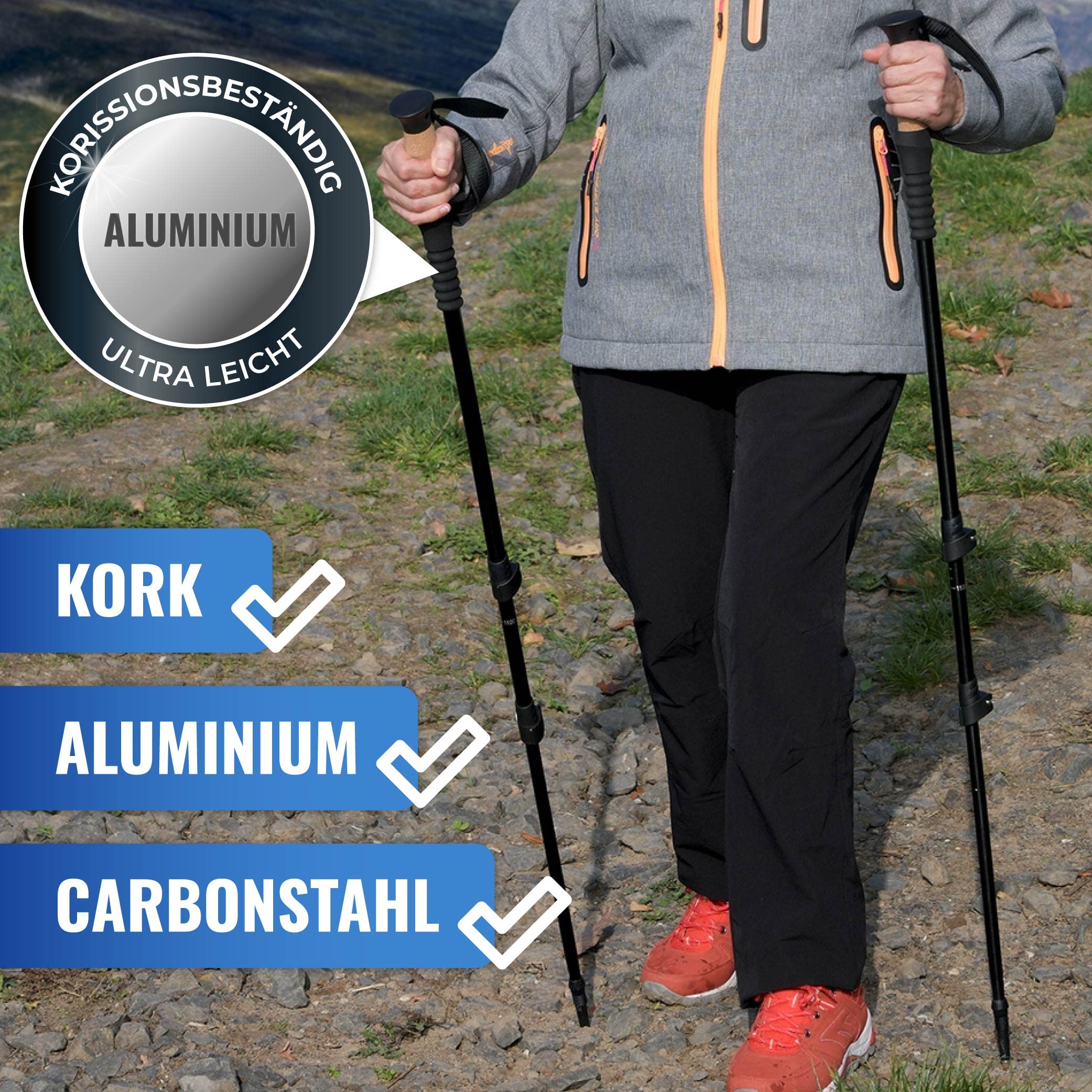 Bâtons De Randonnée Télescopiques ALPENFUX Carbone - Léger Avec Poignée Liège Pour Homme Et Femme
