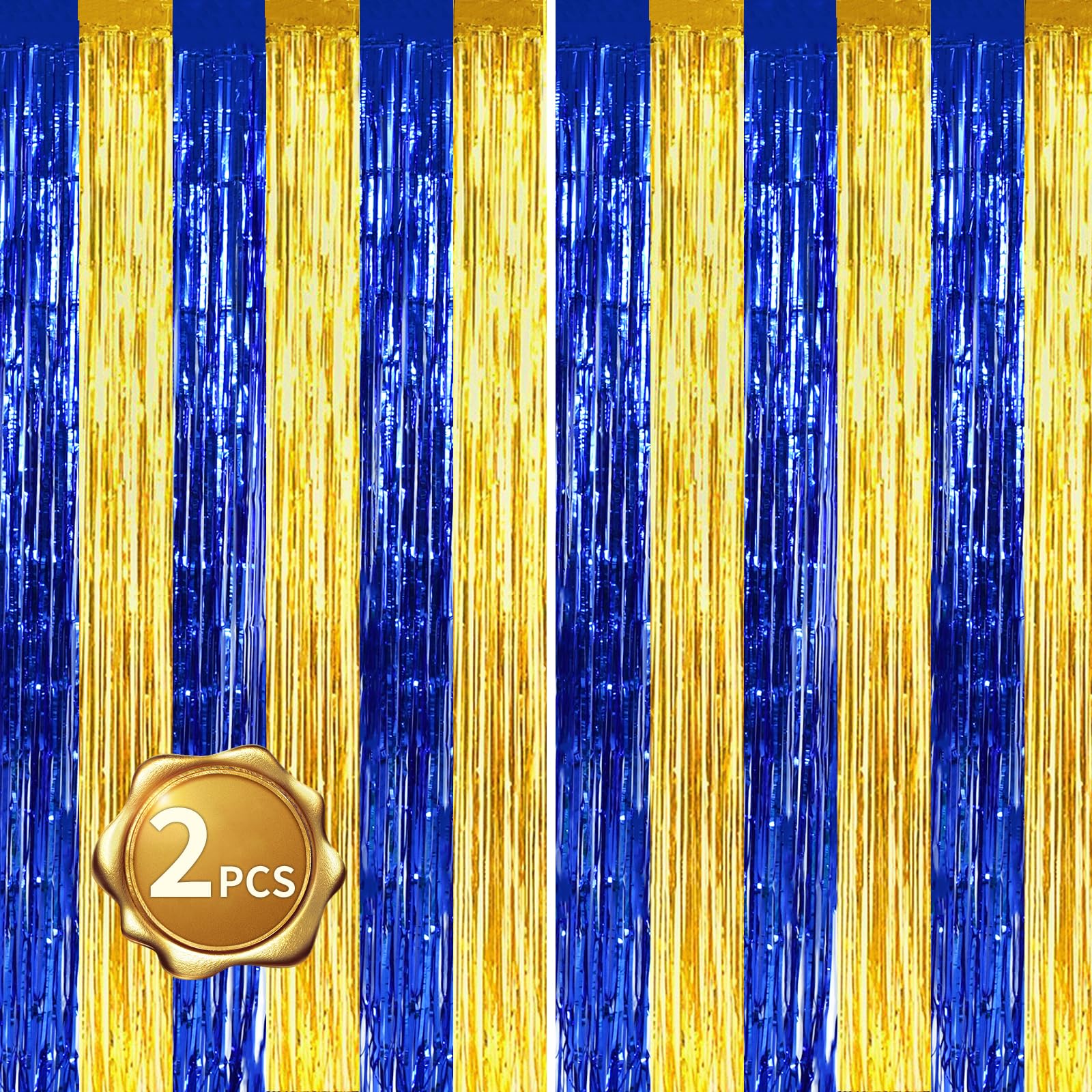BEISHIDA 2Pcs Blue Gold Door Streamers Congrats Grade 2025 Decoration Backdrop Foil Fringe Tinsel Party Streamers Curtains Backdrops for Birthday 2025 Graduation Baby Shower(3.28 ft x 6.56 ft)