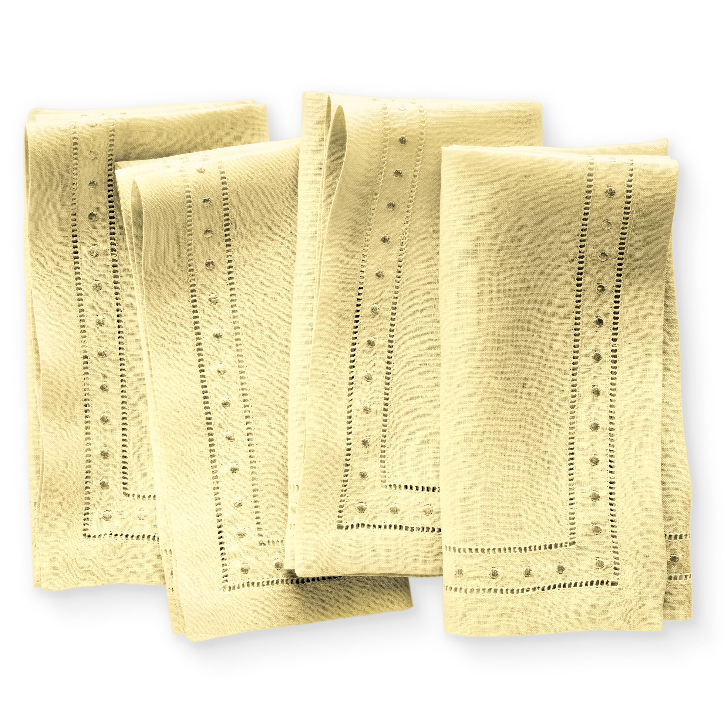 Linen Napkins 18 x 18 inch - 100% Flax Linen Yellow Dinner Napkins with Embroidered Dot 18 x 18 inch - Hemstitch Cloth Napkins Washable for Easter and