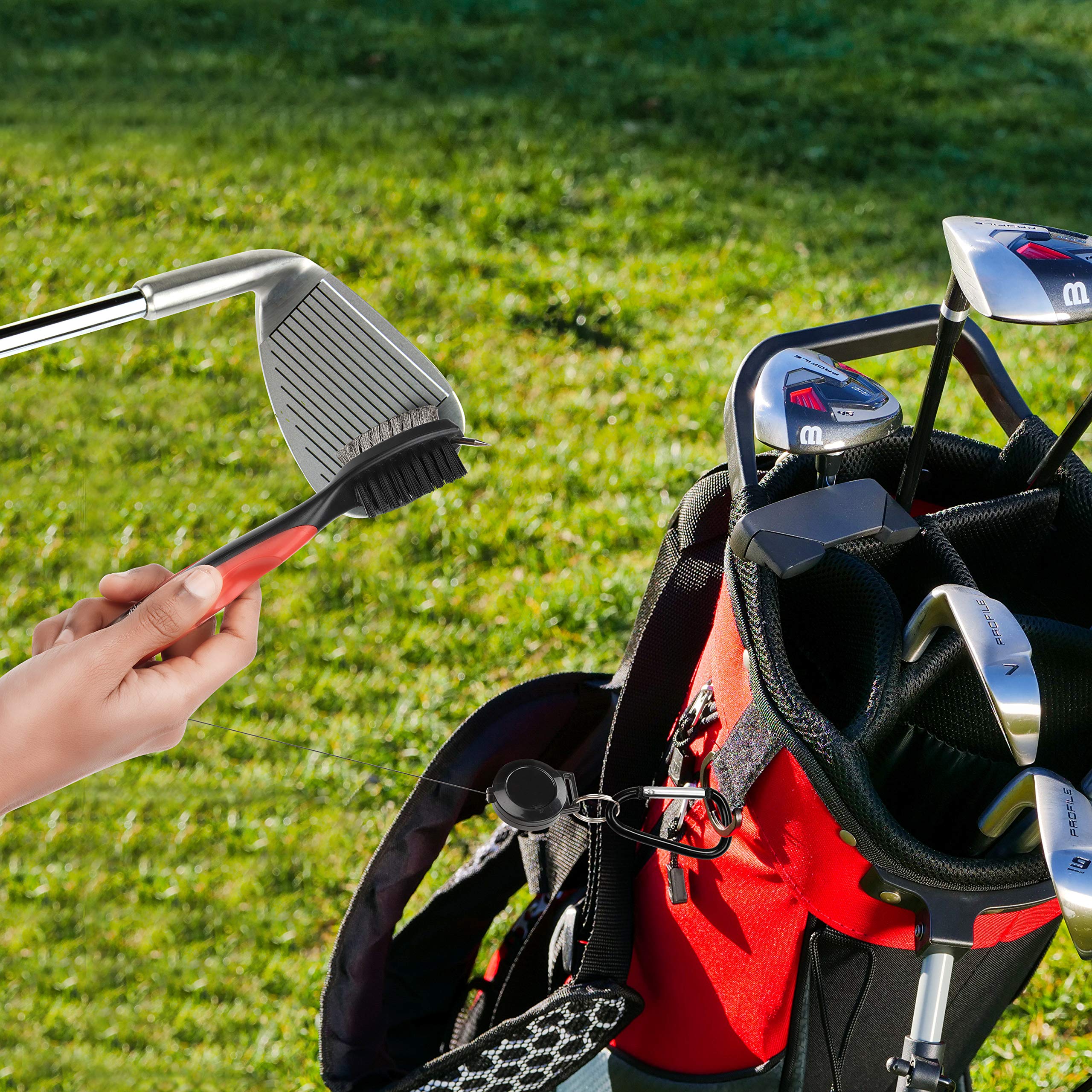 K&V Golf Cepillo Limpiar Palos de Golf y Hoyuelos - Cepillo de Dos Lados Nailon y Acero con Clip