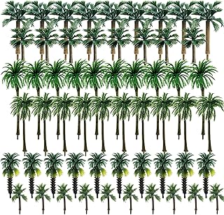 Woohome 60 PCS Model Trees Coconut Palm Model Trees, Mixed Model Trees for Model Train Railway Architecture Diorama DIY Scenery Landscape