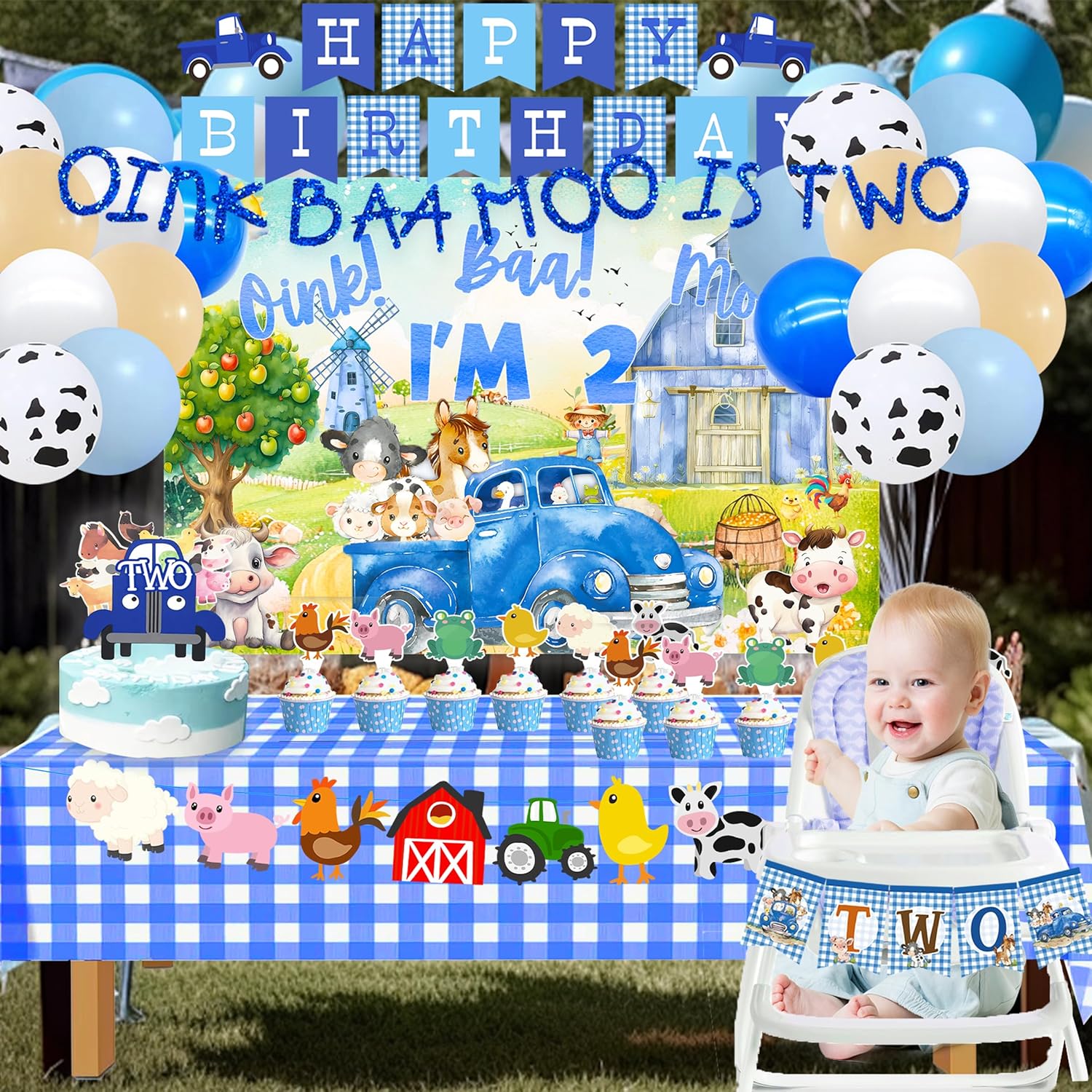 Farm Animal 2nd Birthday Party,Oink Baa Moo I Am Two Birthday Decorations,2nd Decorations For Boys