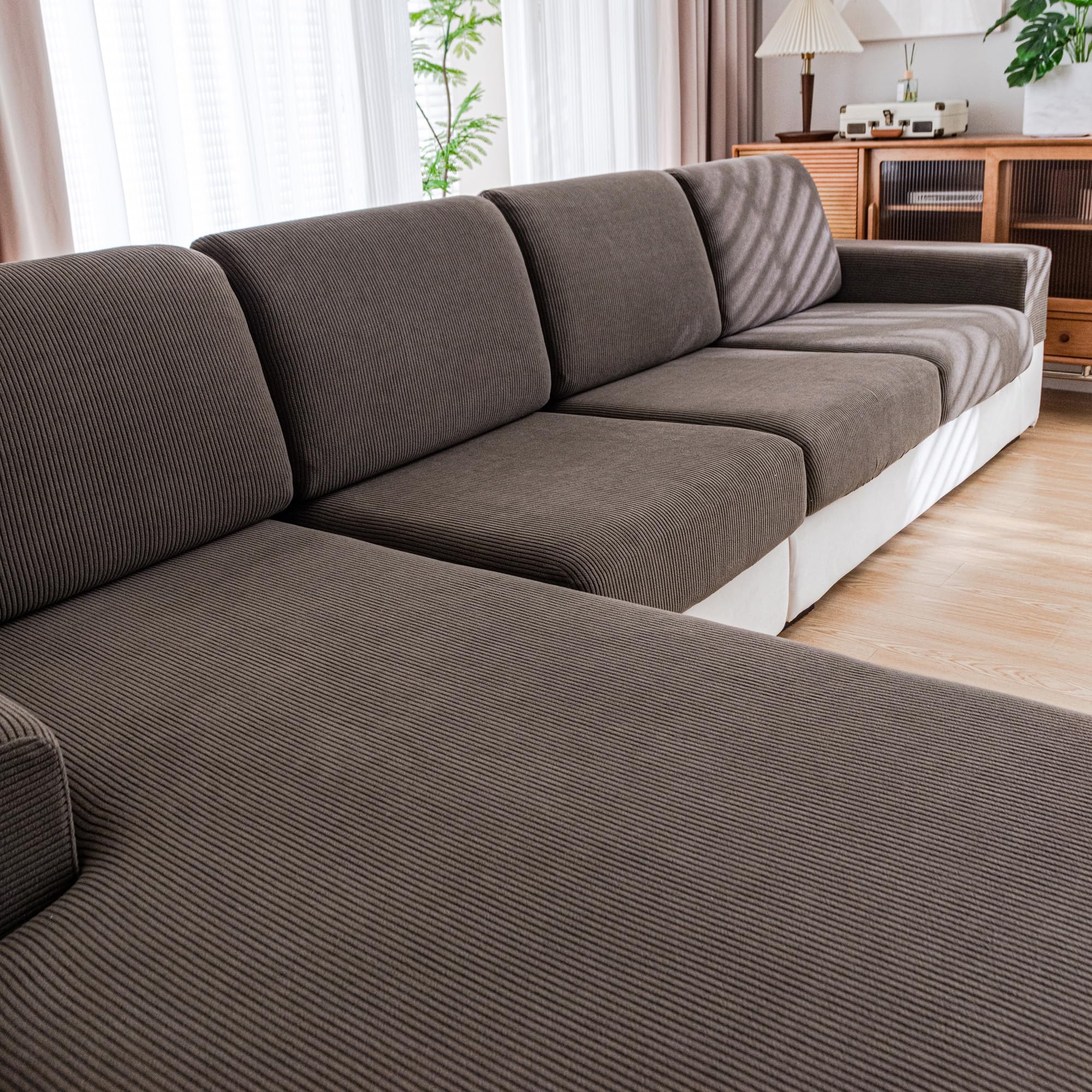 QIANMEW Couch Cushion Covers, Comfort Soft Magic Sofa Covers Washable Stretch Resistant Slipcovers for Sectional and L Shaped Seats Furniture