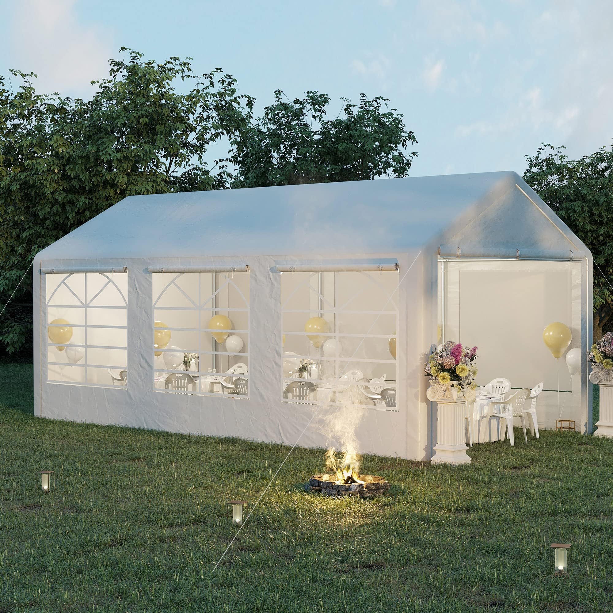 Outsunny 10 x 20 ft Heavy Duty Party Tent with Removable Sidewalls, White | Outdoor Gazebo, Wedding Tent, Event Shelter, Carport BBQ, Windows, Outside Waterproof Canopy, for Parties