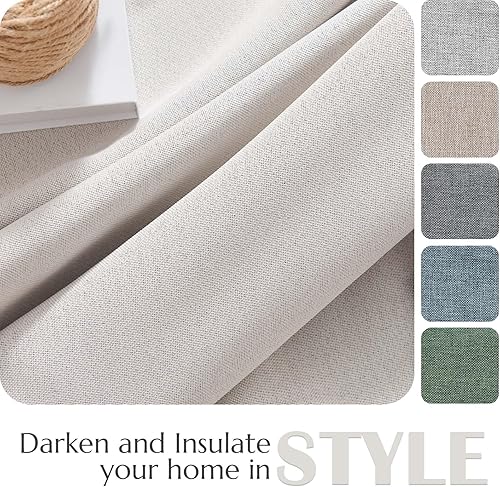 Miniatura 5 de Vangao Cortinas de lino sintético 90% opacas para dormitorio, con aislamiento térmico, cortinas y cortinas de oscurecimiento de la habitación para
