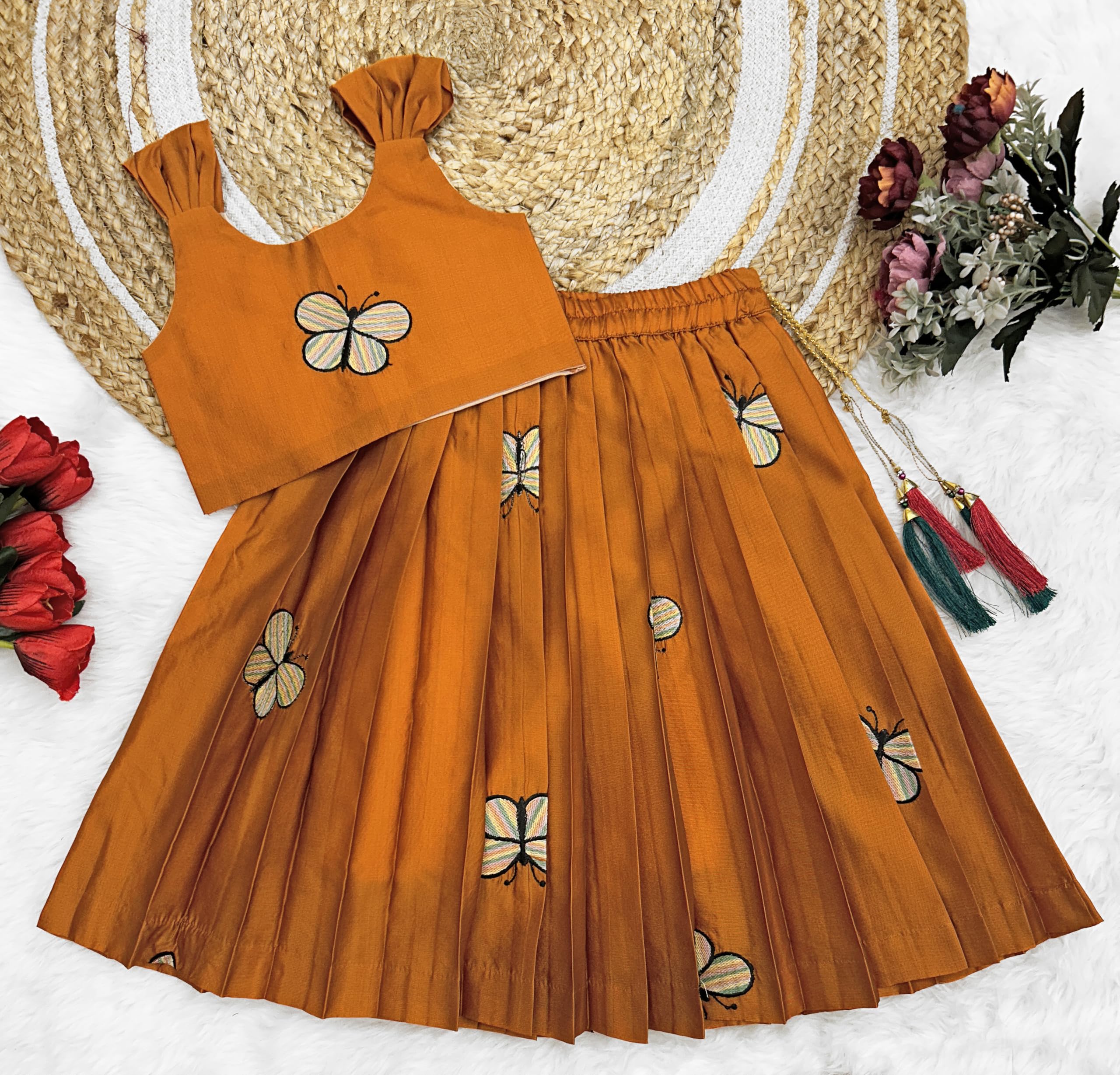 FELIZ THE DESIGNER STUDIO Kids Embroidery South Indian Traditional Pattu Pavadai Silk Blend Readymade Lehenga Choli Dress For Girls 4-5 Years - Image 2 thumbnail