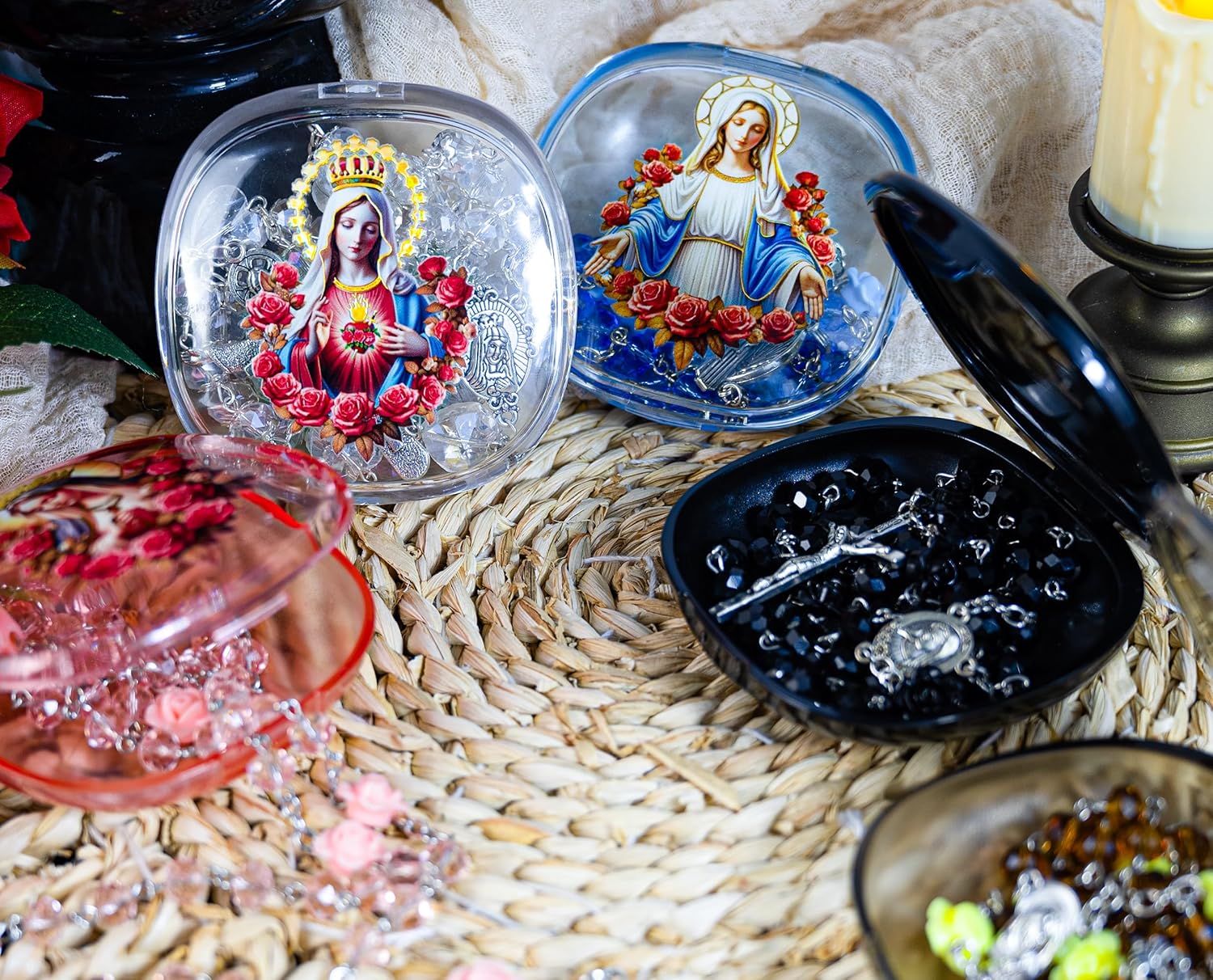 Rosary Necklace for Women - Catholic Crystal Beads with Virgin Mary Medal & Acrylic Gift Box - Image 5